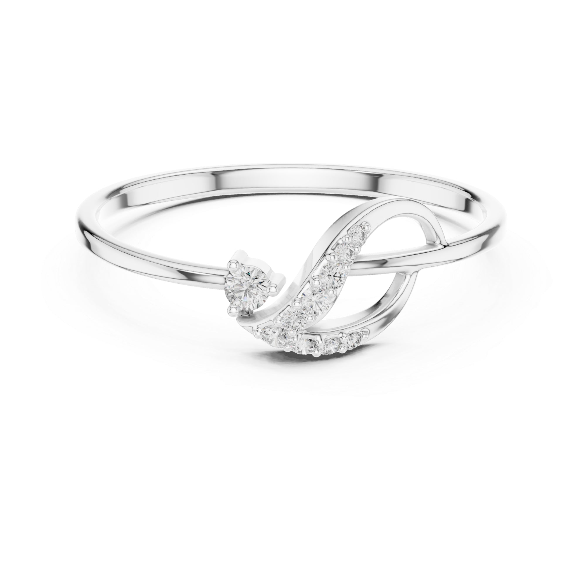 Sterling Silver Moissanite Swirl Ring – Minimalist Wave Statement Band