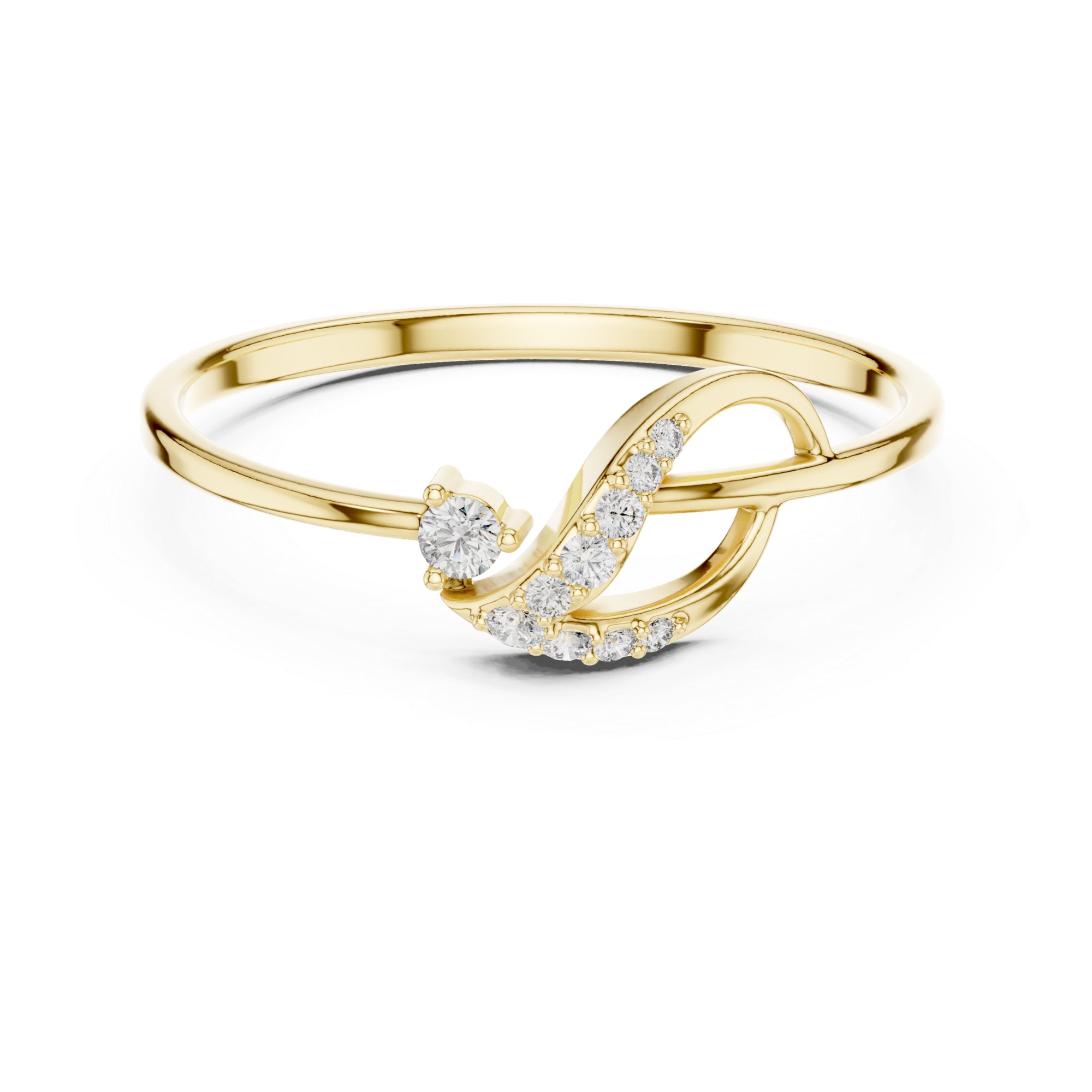 Sterling Silver Moissanite Swirl Ring – Minimalist Wave Statement Band
