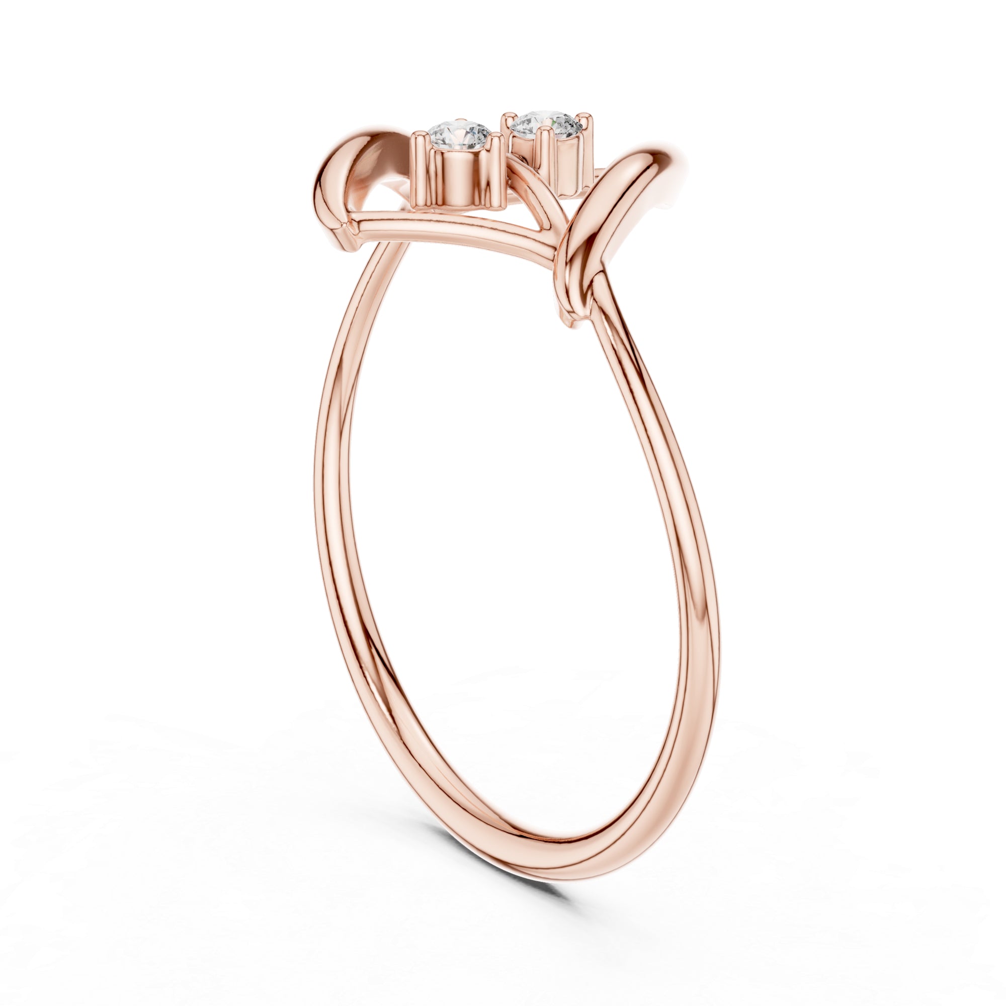 Two Stone Moissanite Ring: Sterling Silver Abstract Twisted Statement Band