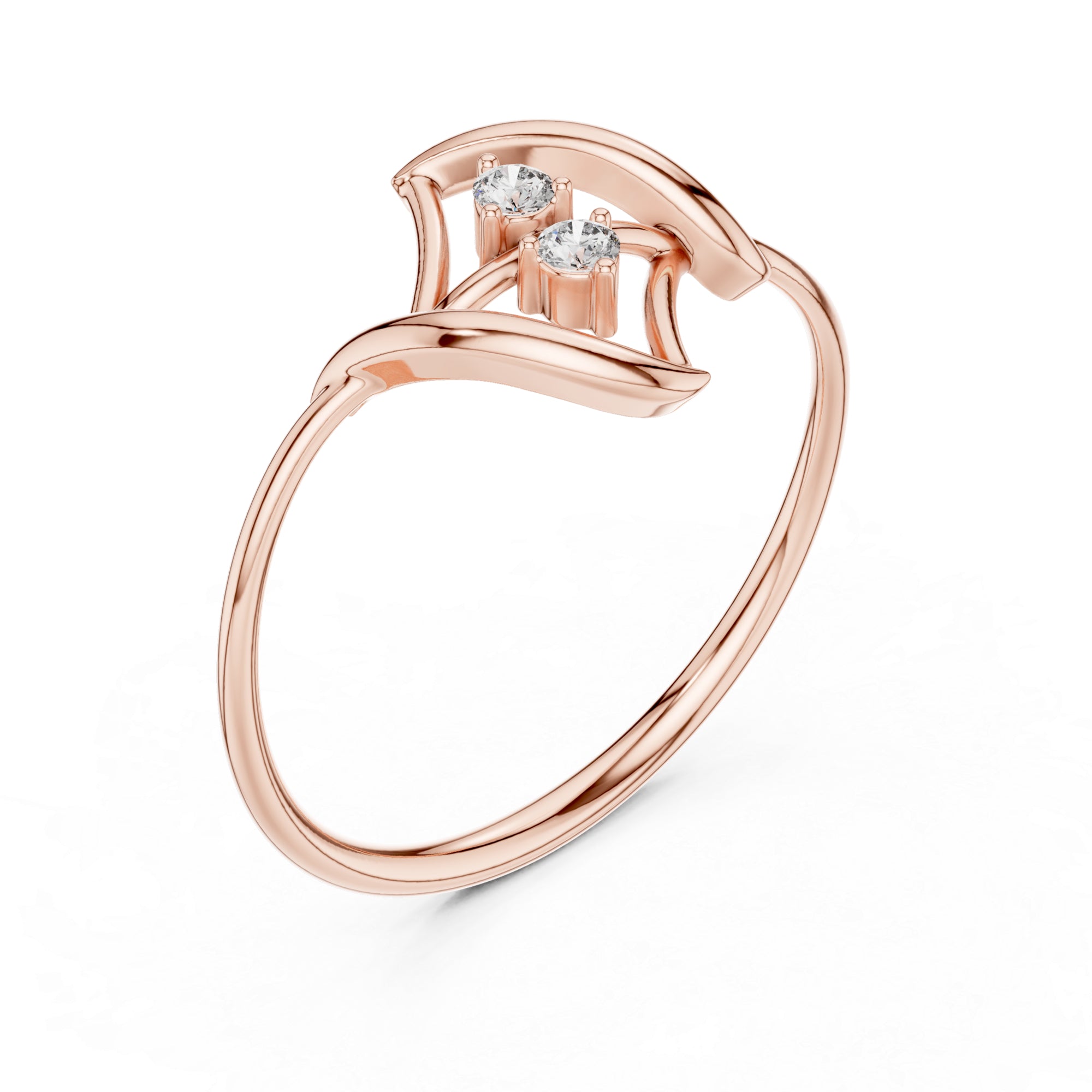 Two Stone Moissanite Ring: Sterling Silver Abstract Twisted Statement Band