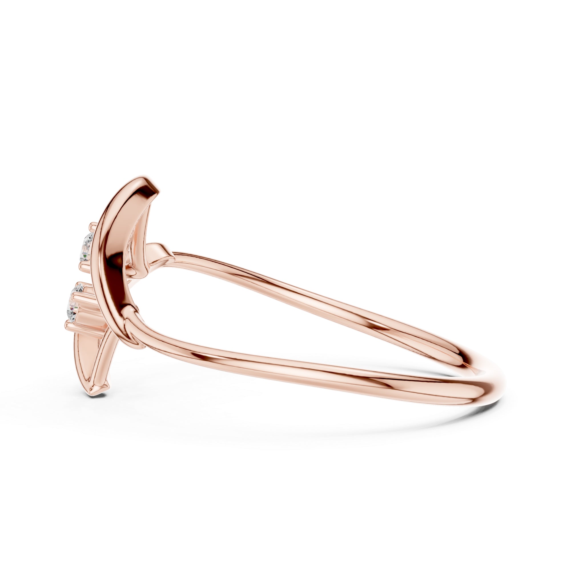 Two Stone Moissanite Ring: Sterling Silver Abstract Twisted Statement Band