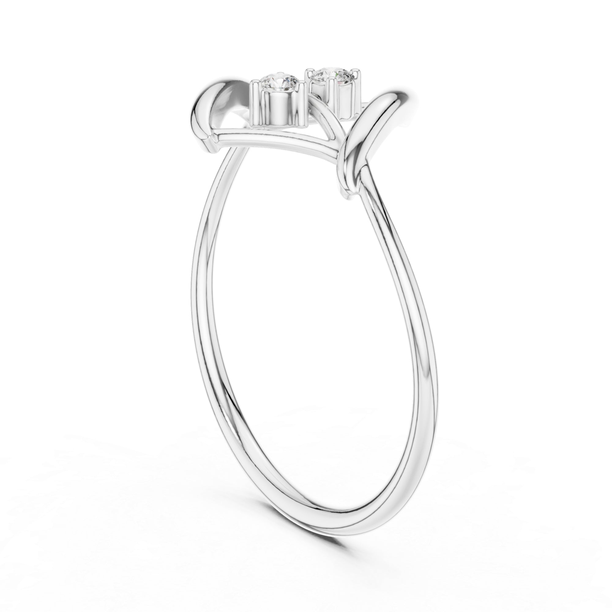 Two Stone Moissanite Ring: Sterling Silver Abstract Twisted Statement Band