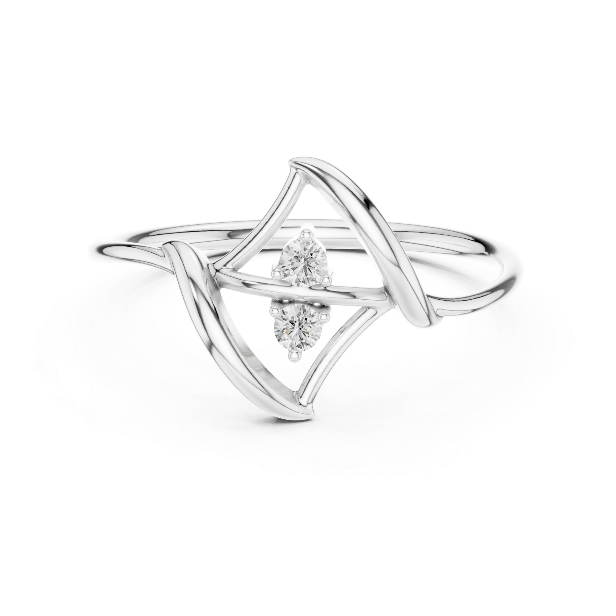Two Stone Moissanite Ring: Sterling Silver Abstract Twisted Statement Band