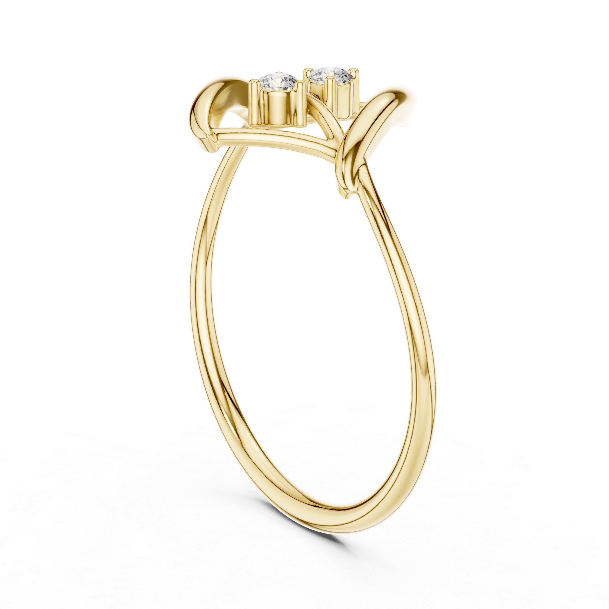 Two Stone Moissanite Ring: Sterling Silver Abstract Twisted Statement Band