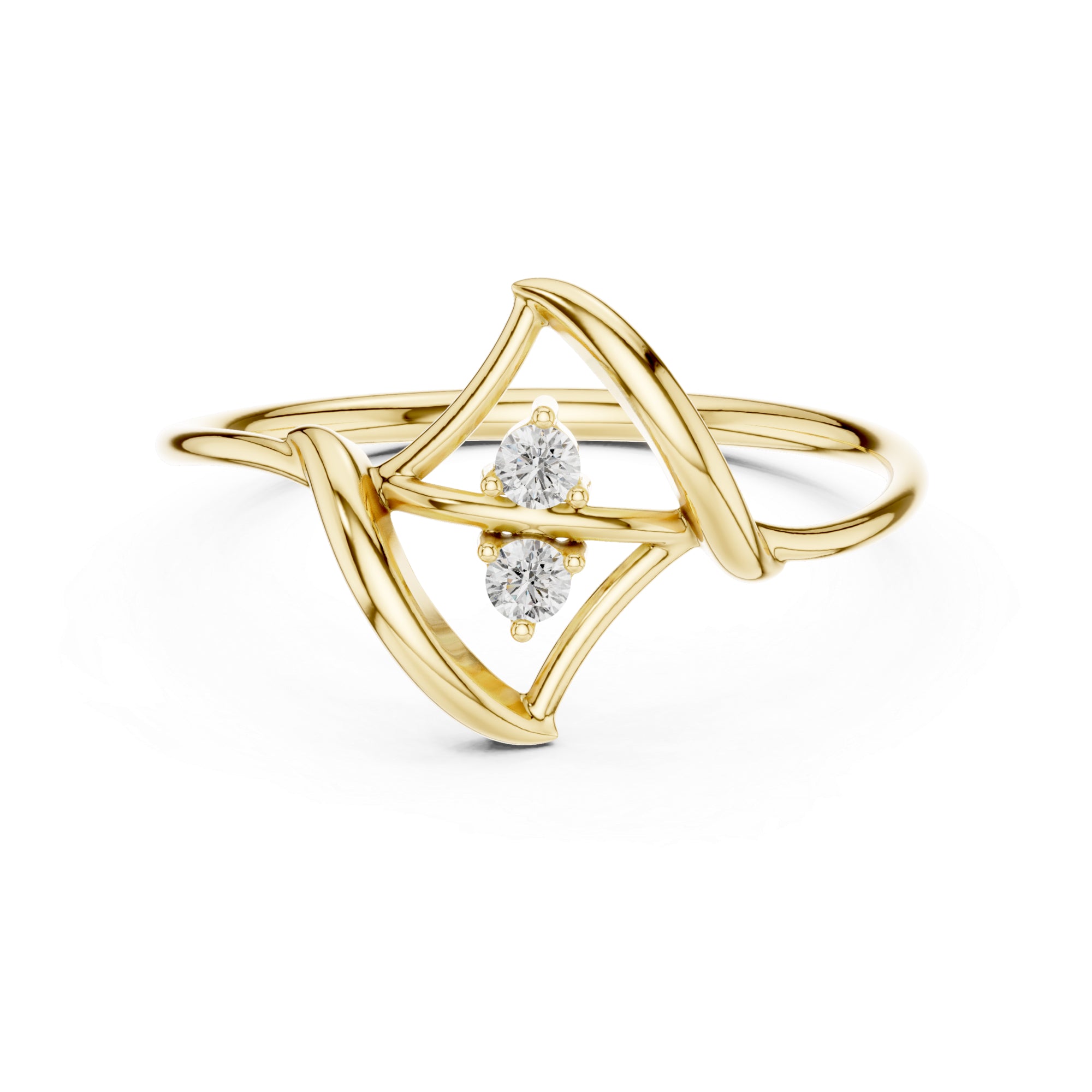 Two Stone Moissanite Ring: Sterling Silver Abstract Twisted Statement Band