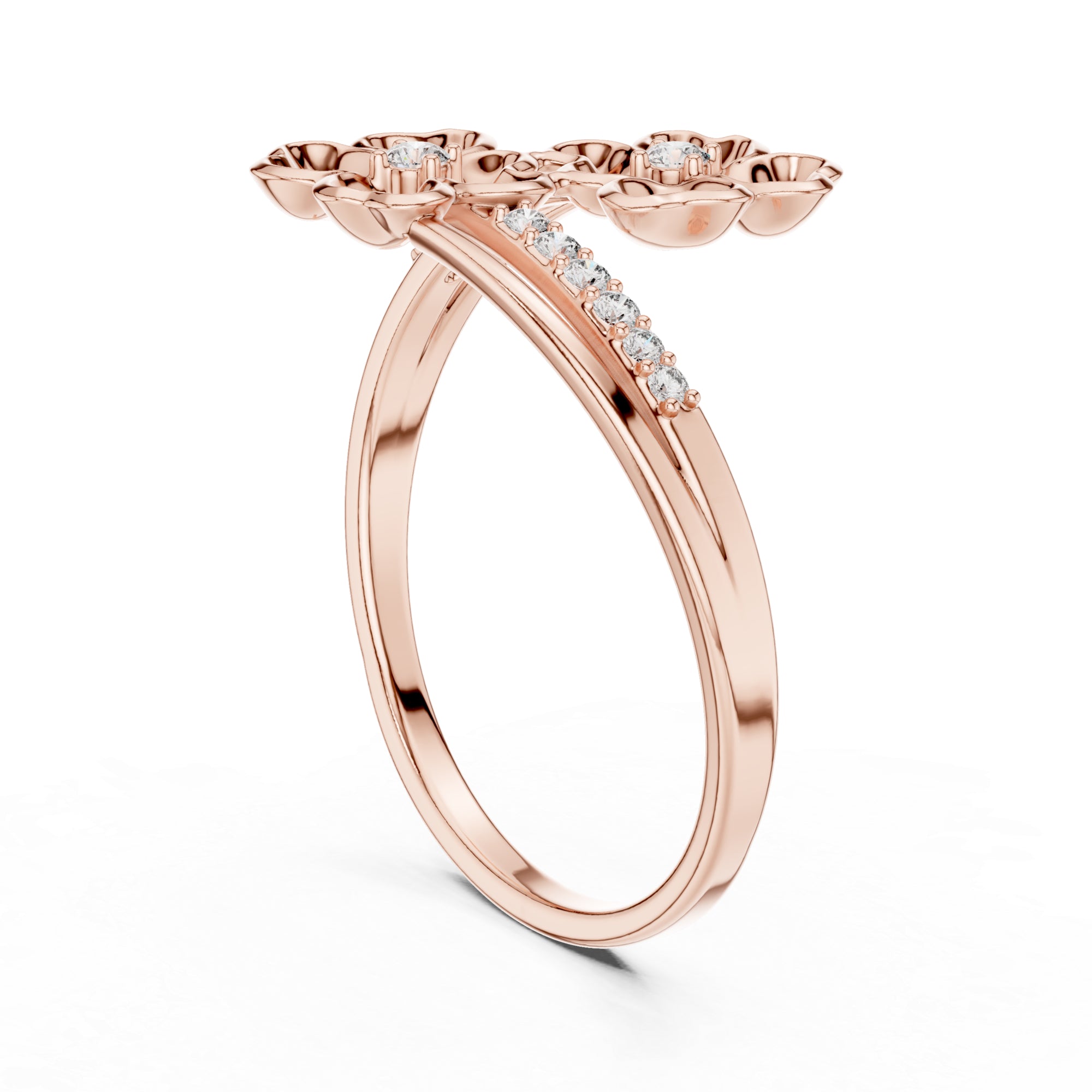 Floral Moissanite Ring, Sterling Silver Nature Inspired Statement Band