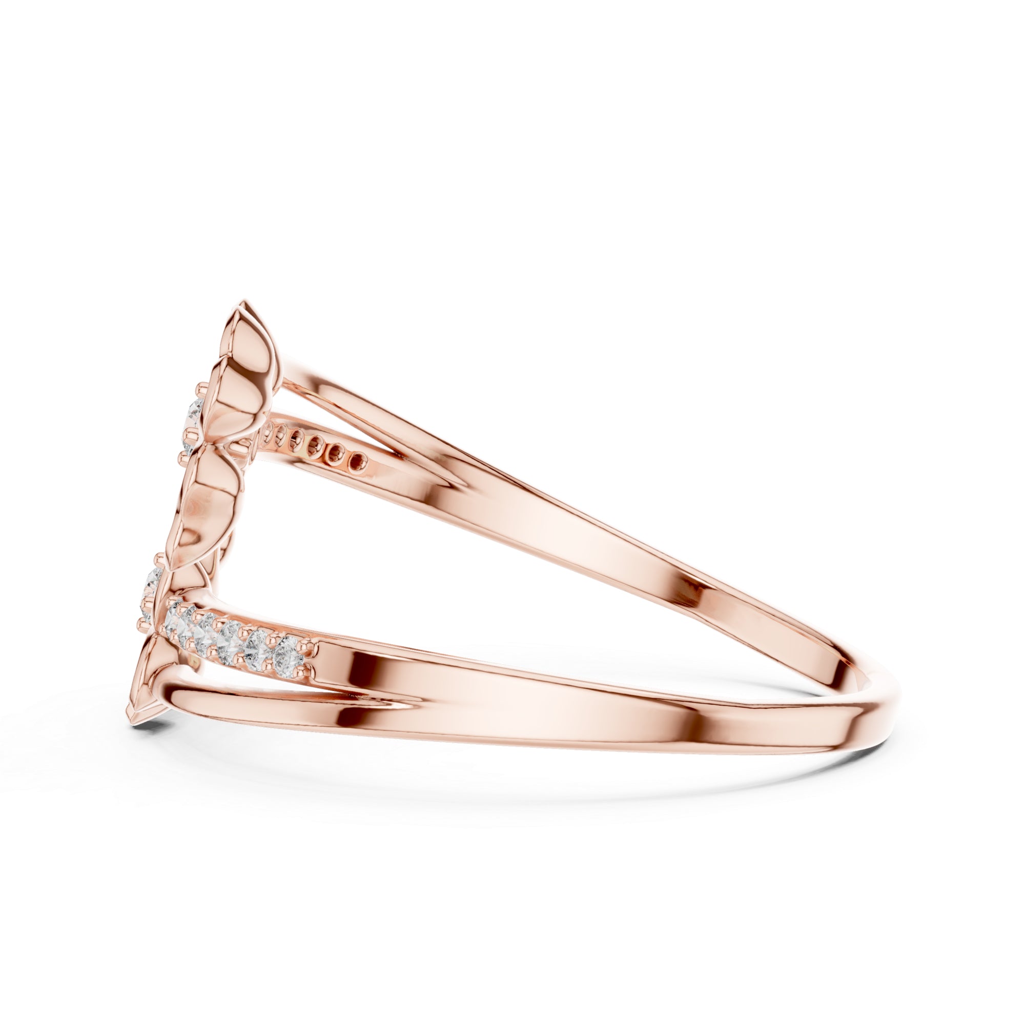 Floral Moissanite Ring, Sterling Silver Nature Inspired Statement Band