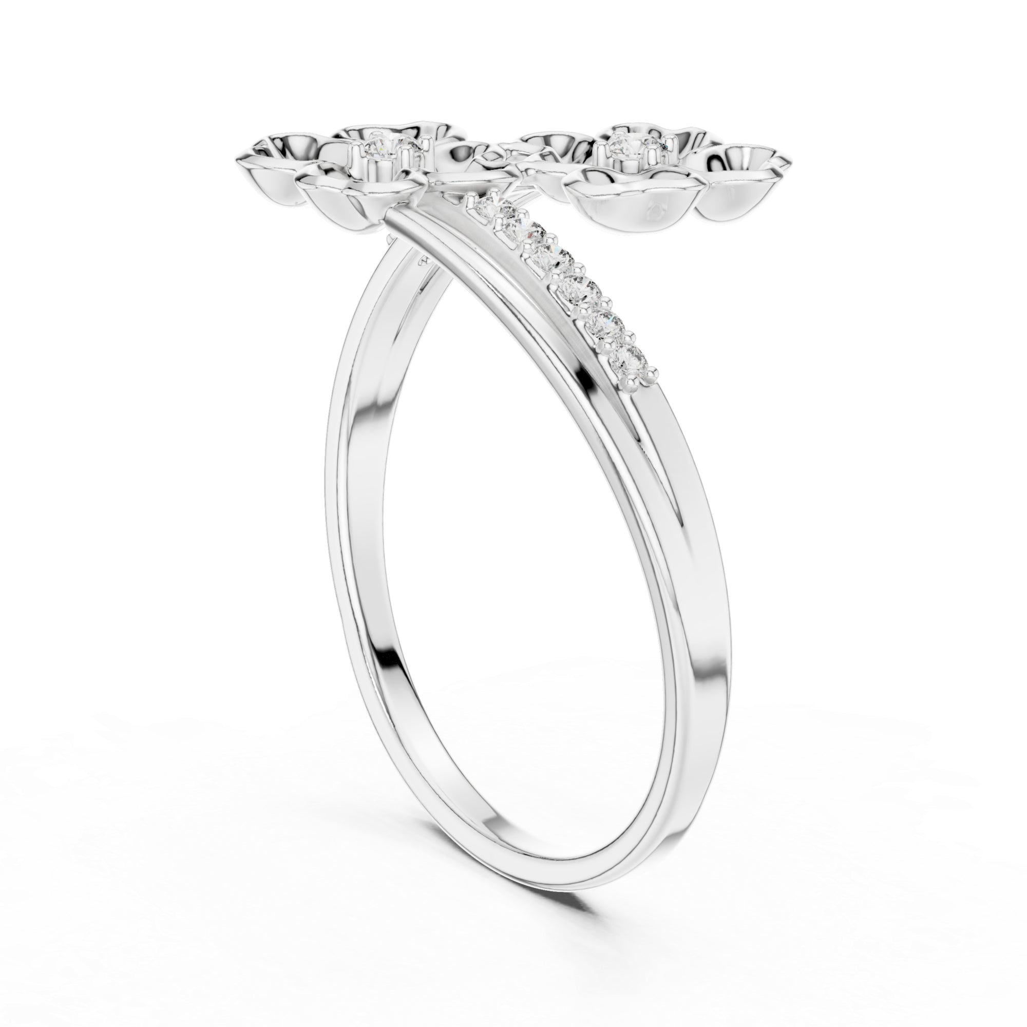 Floral Moissanite Ring, Sterling Silver Nature Inspired Statement Band