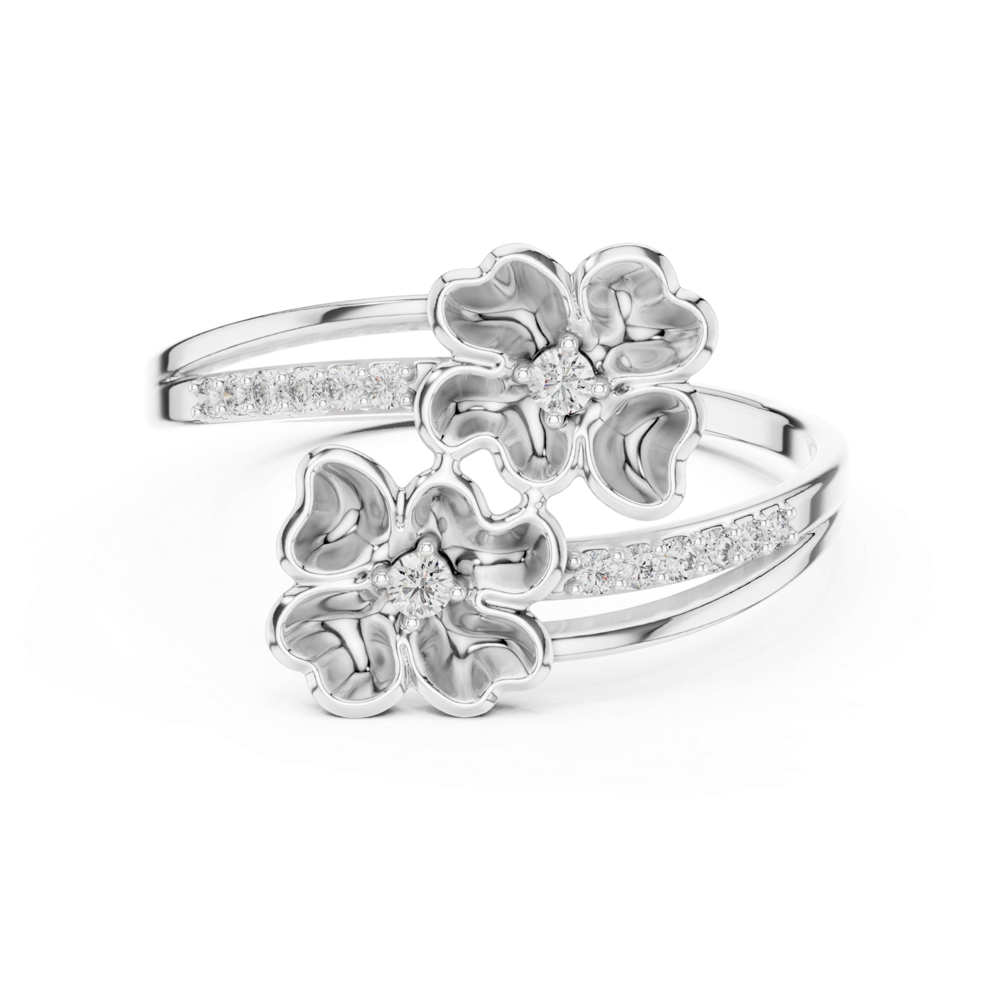 Floral Moissanite Ring, Sterling Silver Nature Inspired Statement Band