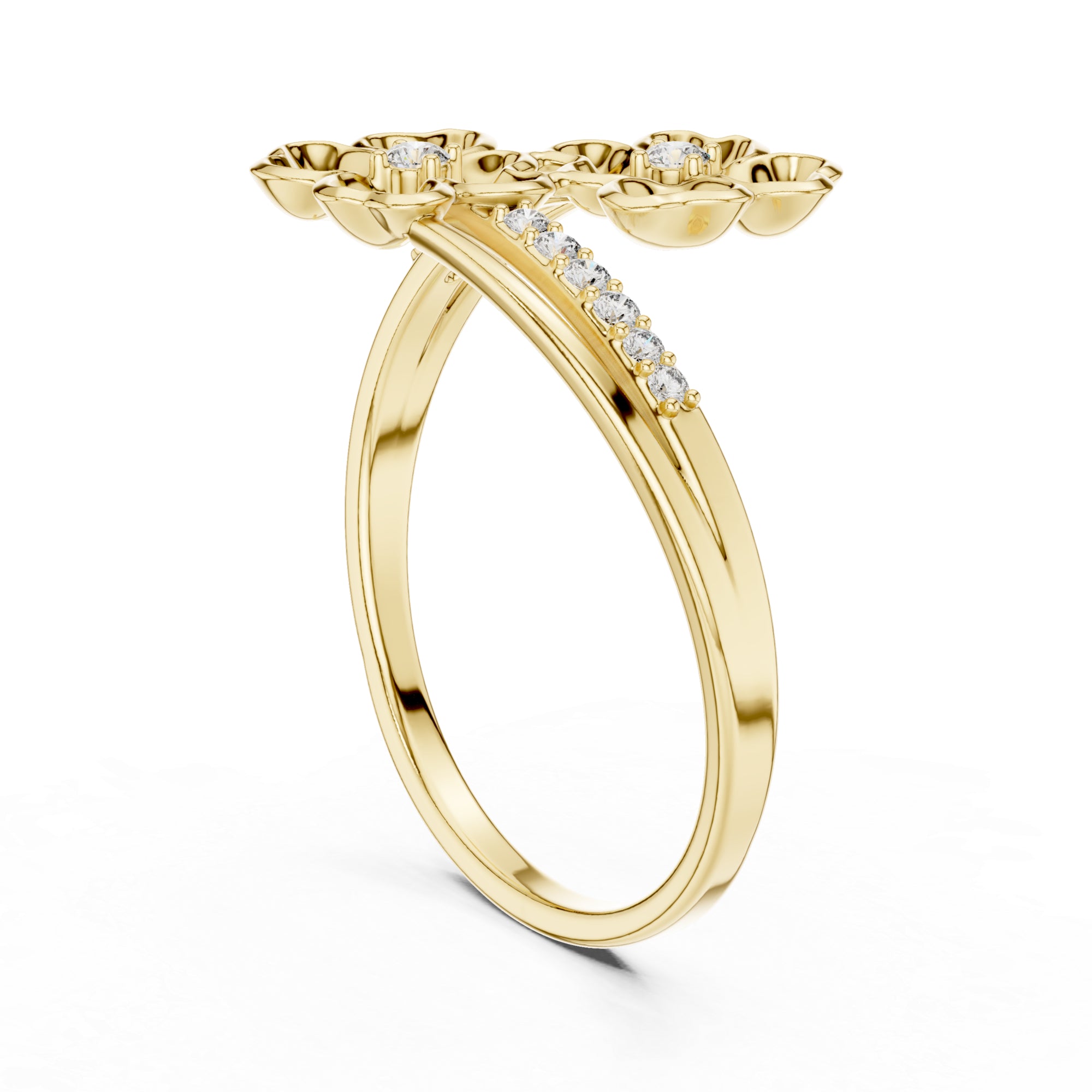 Floral Moissanite Ring, Sterling Silver Nature Inspired Statement Band