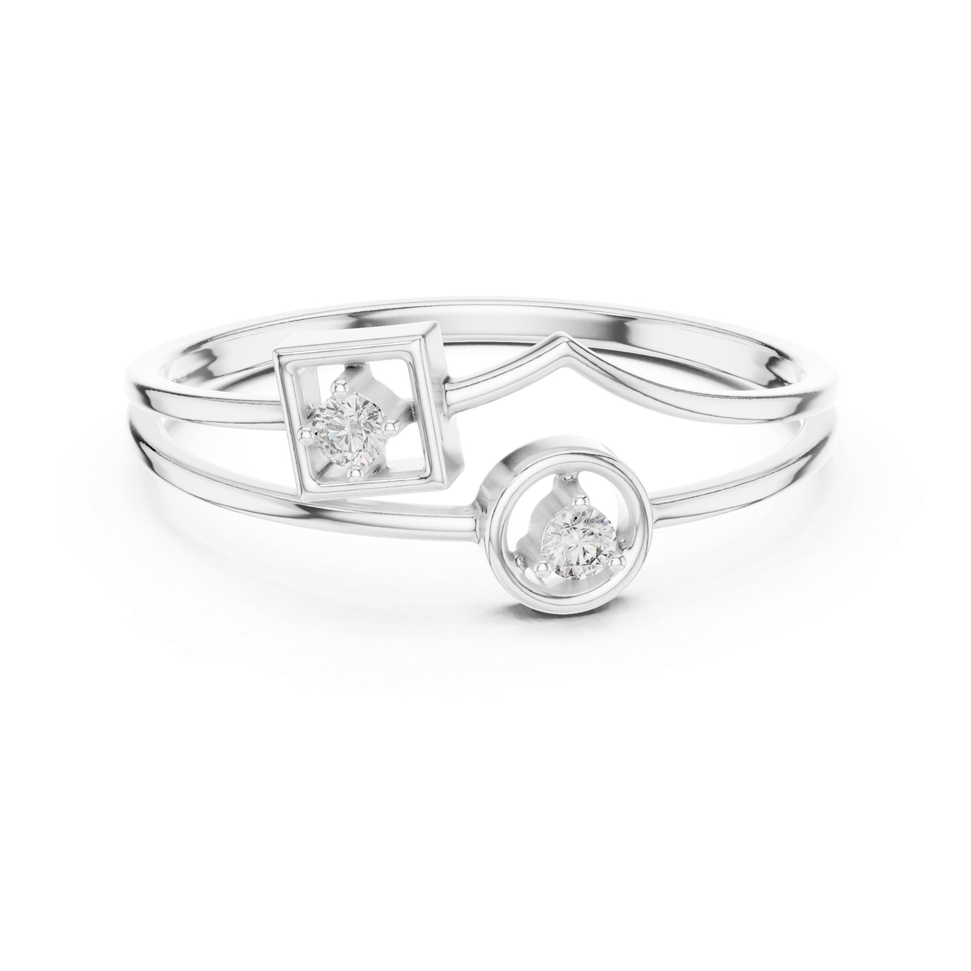 Abstract Moissanite Ring – Sterling Silver Geometric Statement Band