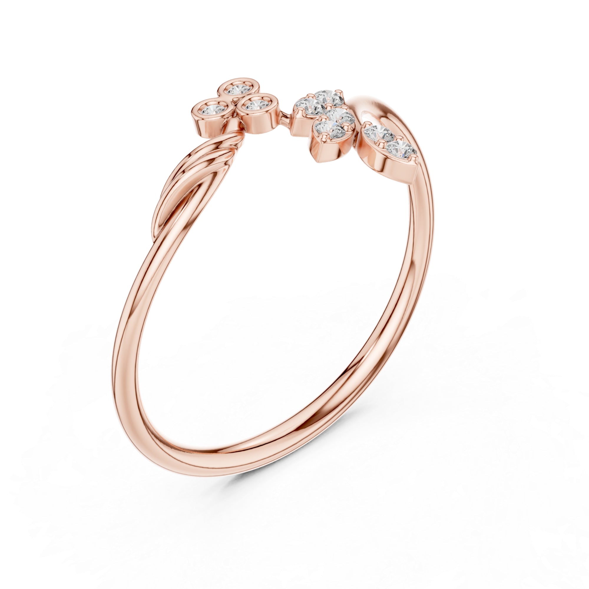 Twig and Leaf Moissanite Ring – Sterling Silver Art Deco Floral Swirl Band