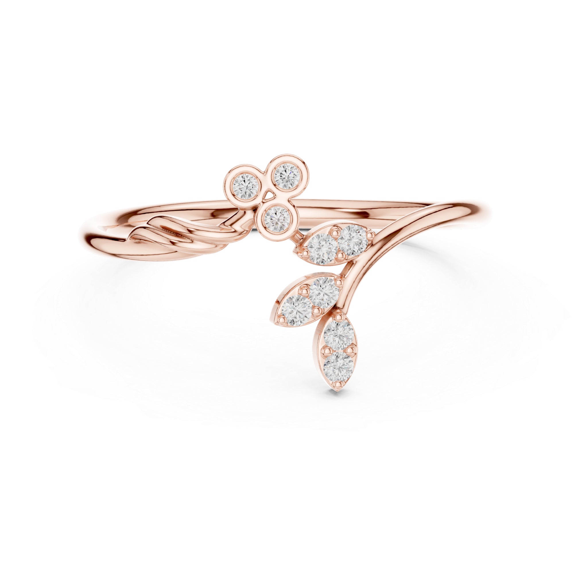 Twig and Leaf Moissanite Ring – Sterling Silver Art Deco Floral Swirl Band