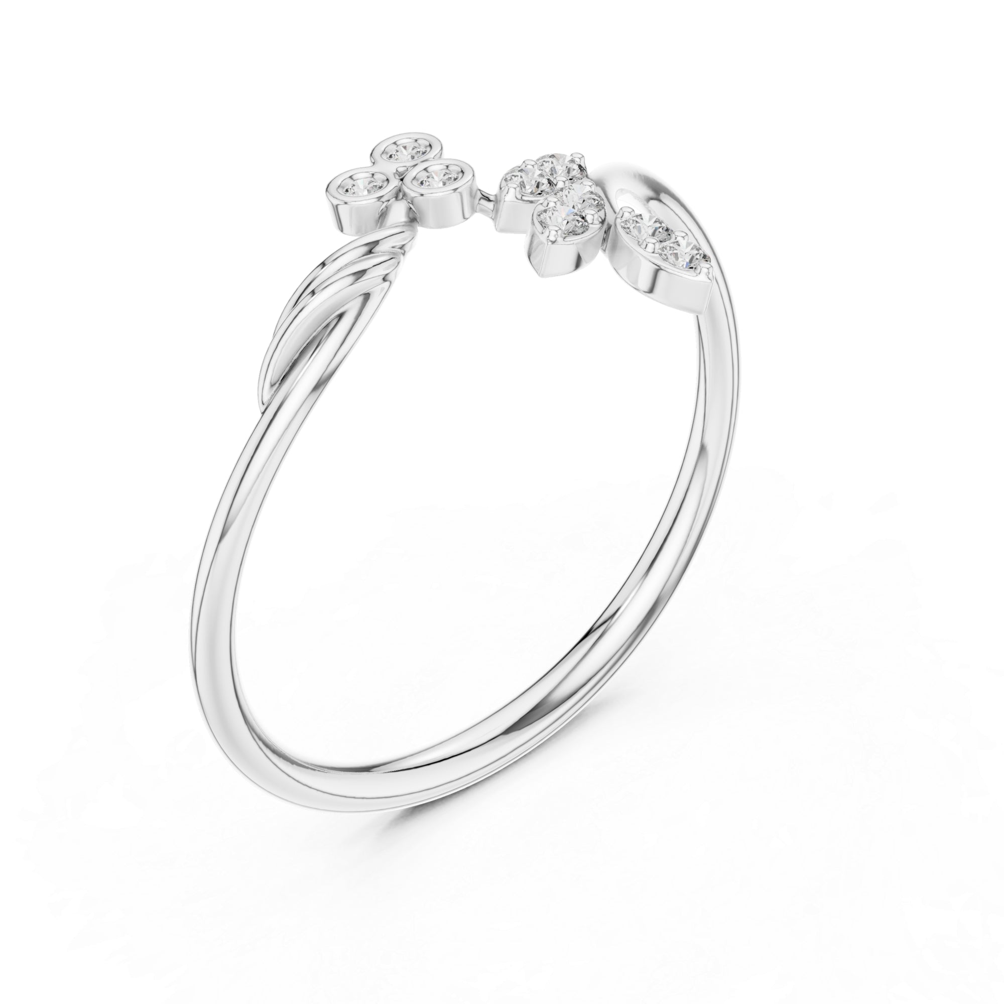 Twig and Leaf Moissanite Ring – Sterling Silver Art Deco Floral Swirl Band