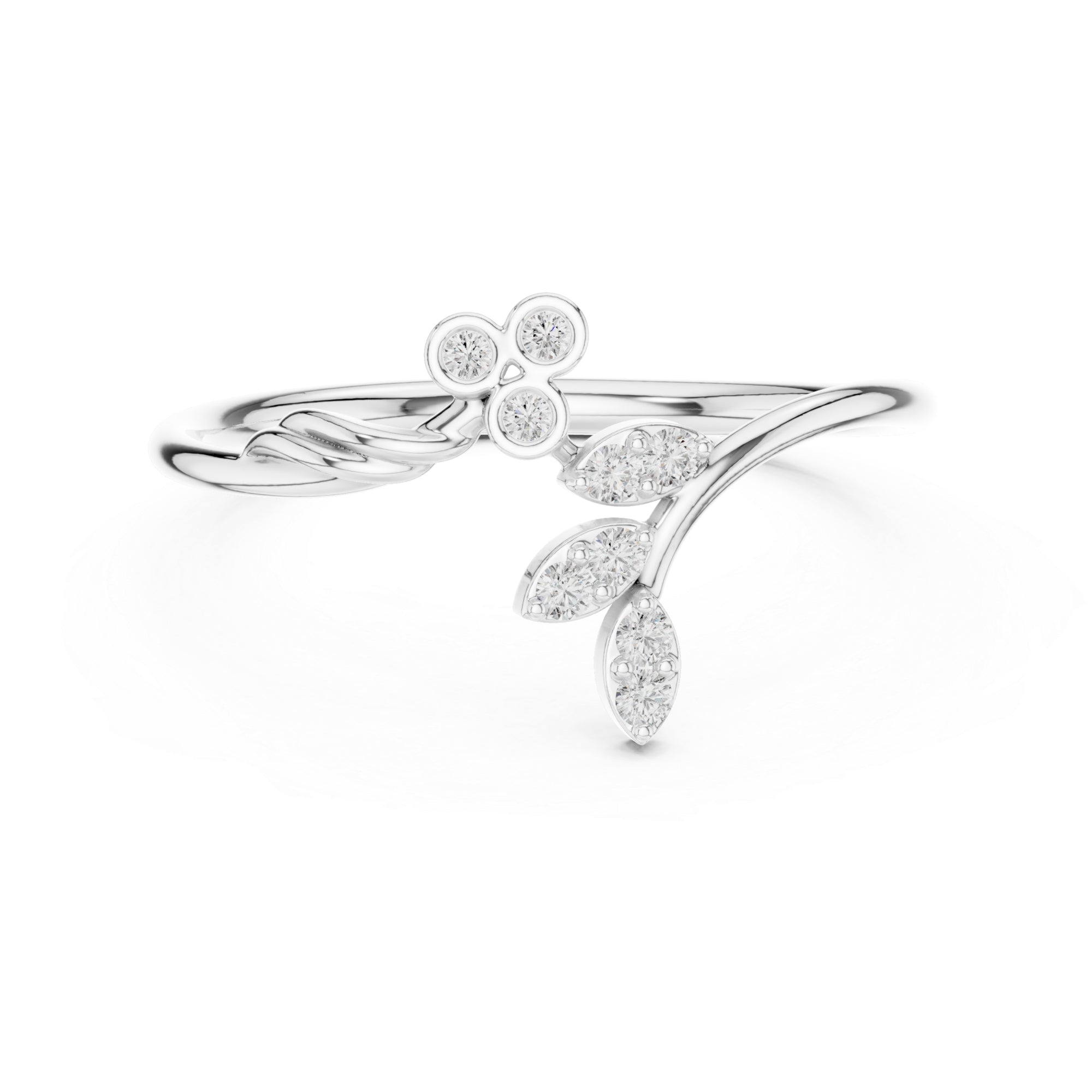Twig and Leaf Moissanite Ring – Sterling Silver Art Deco Floral Swirl Band