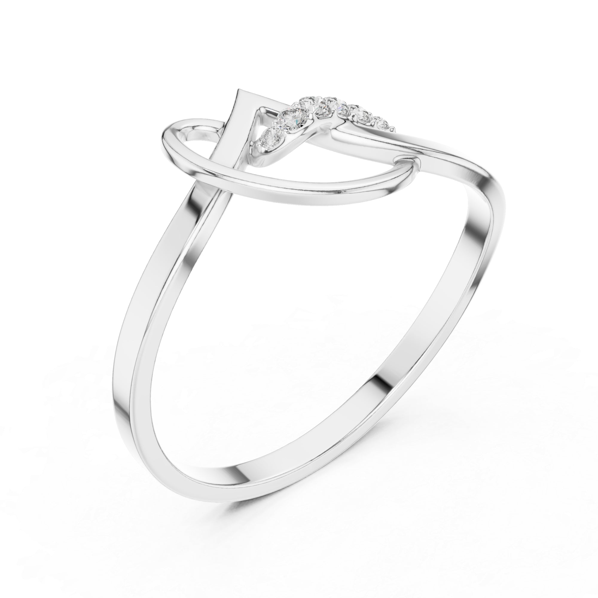 Stacking Initial Moissanite Ring – 925 Sterling Silver Abstract Swirl Dainty Minimalist Bridal Ring