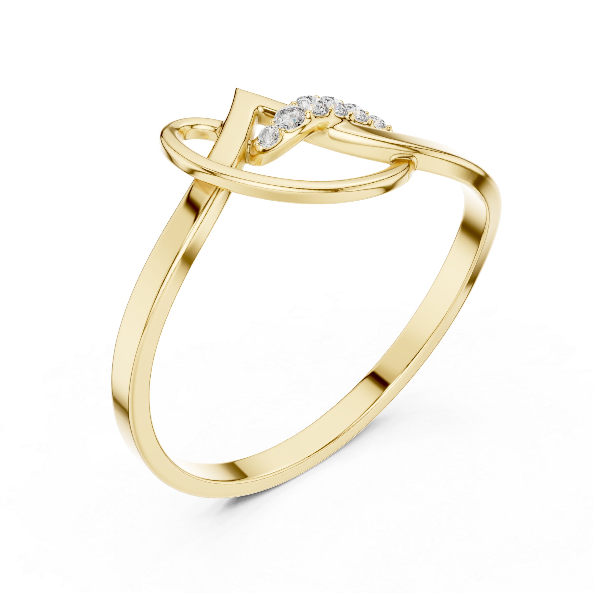 Stacking Initial Moissanite Ring – 925 Sterling Silver Abstract Swirl Dainty Minimalist Bridal Ring
