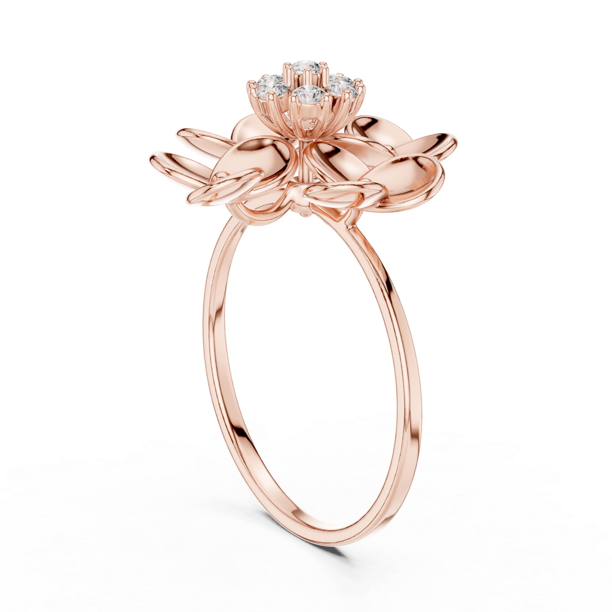 Floral Moissanite Ring – 925 Sterling Silver Lotus Petal Mounting Bridal Ring