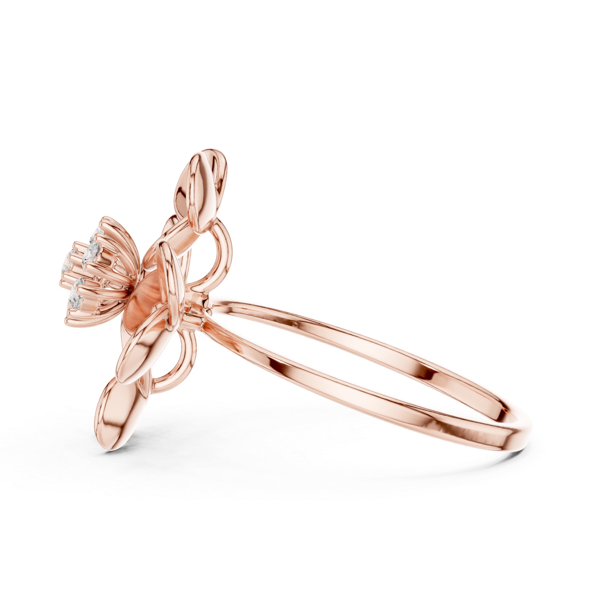 Floral Moissanite Ring – 925 Sterling Silver Lotus Petal Mounting Bridal Ring