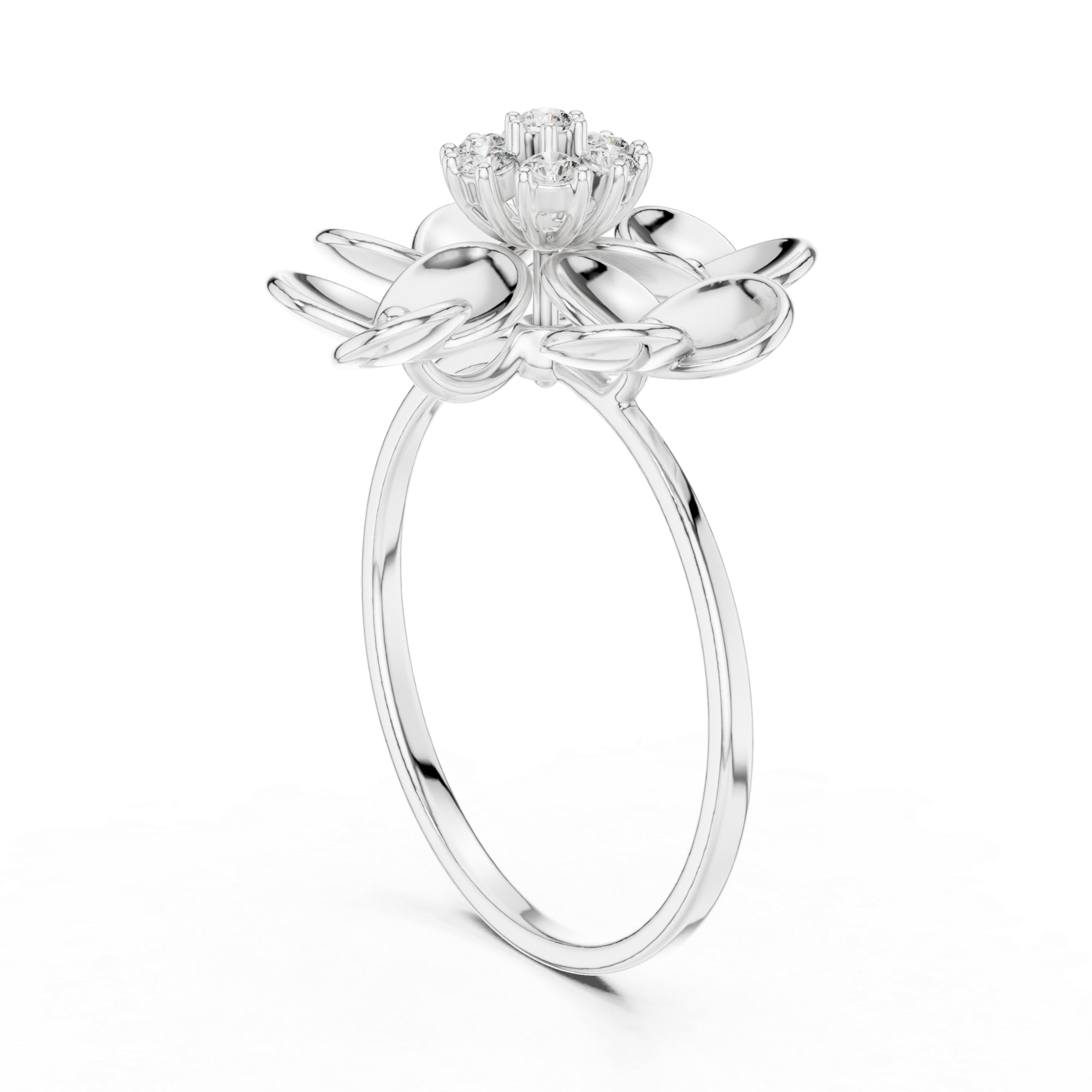 Floral Moissanite Ring – 925 Sterling Silver Lotus Petal Mounting Bridal Ring