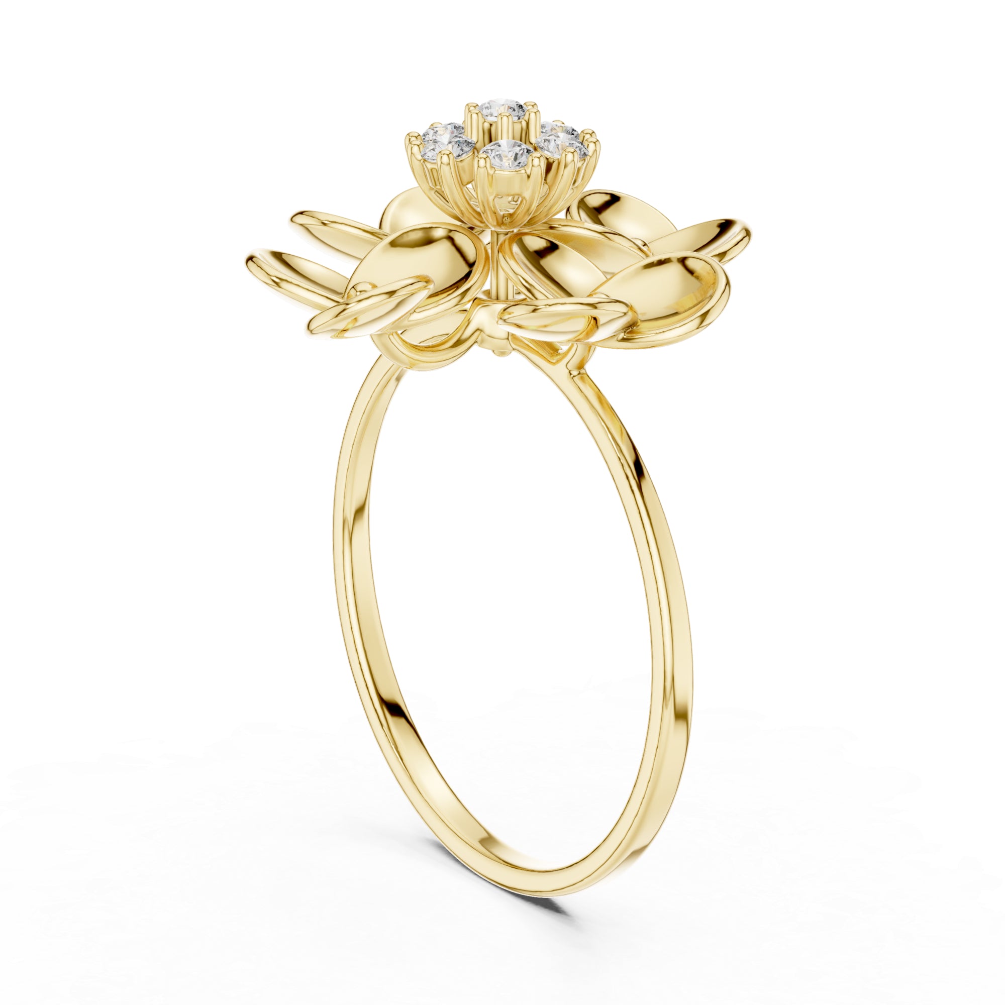 Floral Moissanite Ring – 925 Sterling Silver Lotus Petal Mounting Bridal Ring