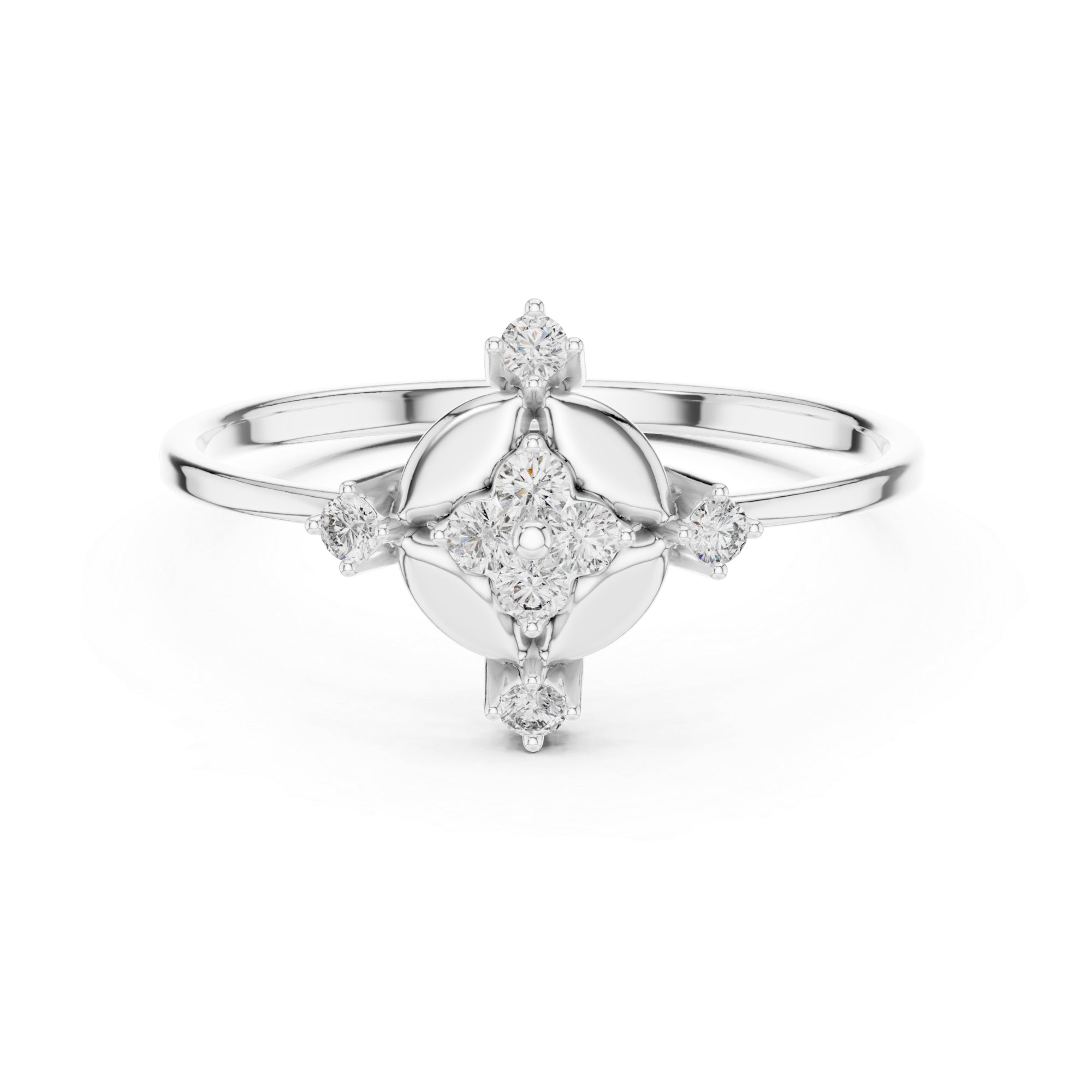 Victorian Style Moissanite Ring – Sterling Silver Geometric North Star Bridal Band
