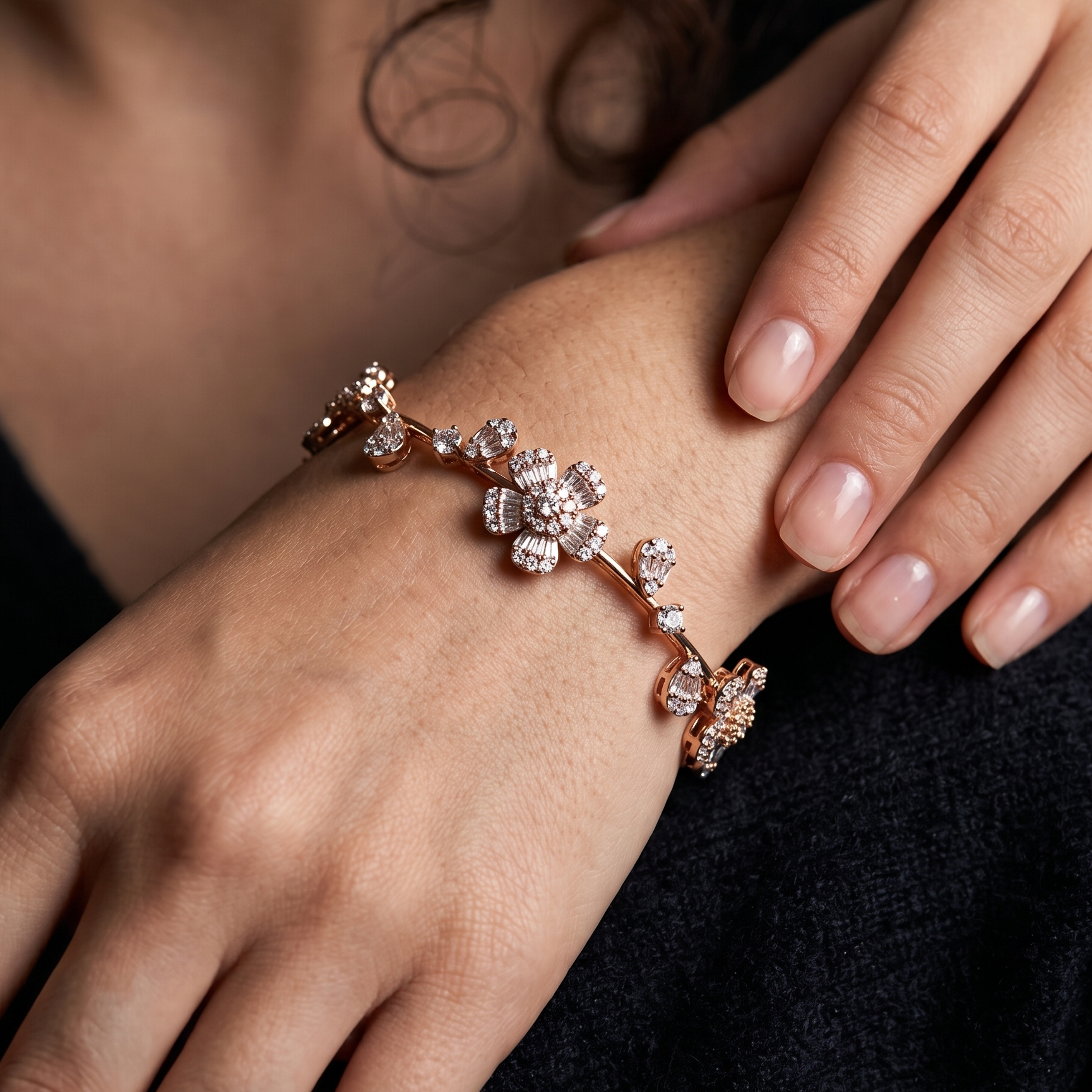 Floral Moissanite Bracelet, 925 Sterling Silver Wedding Jewelry