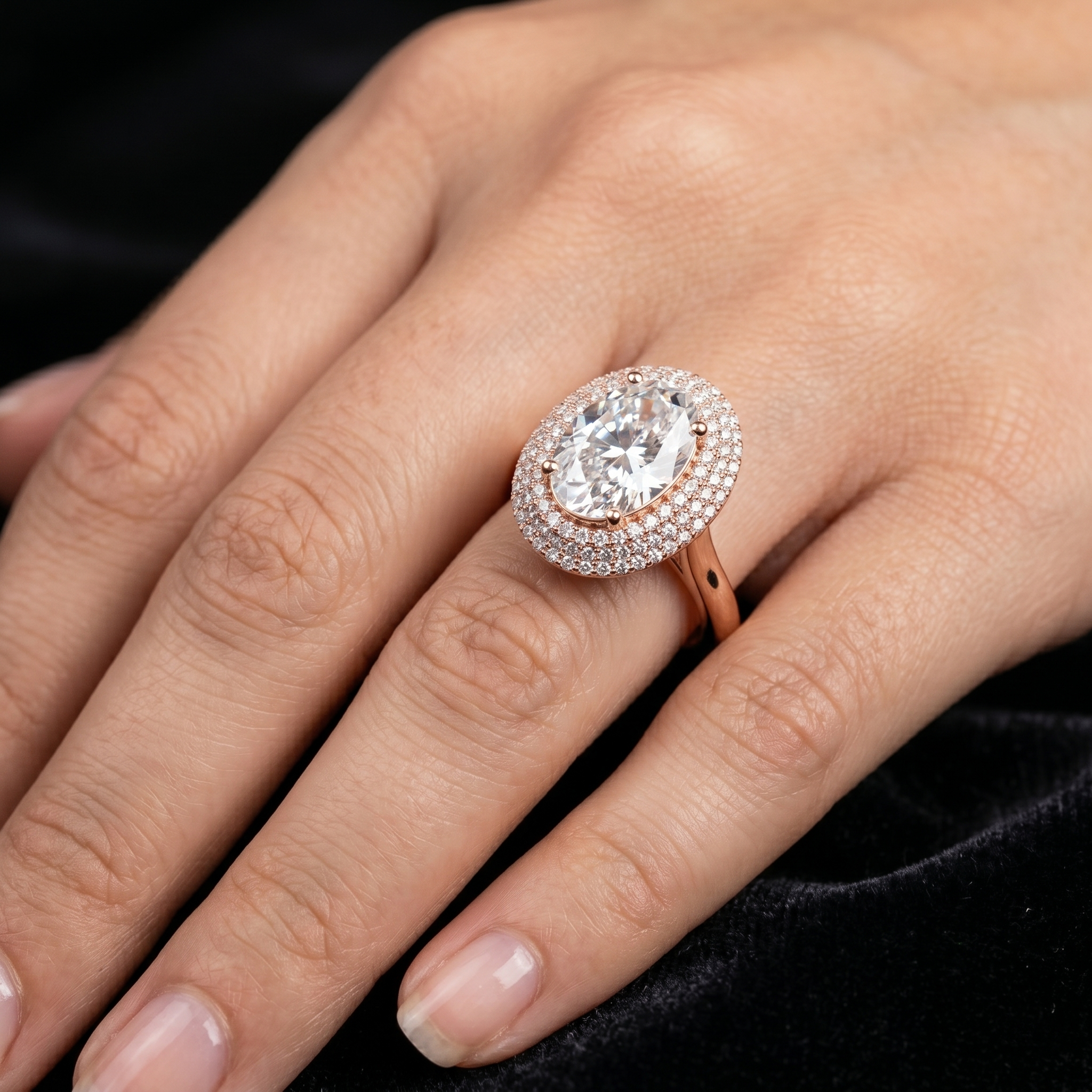 Vintage Oval Cut Moissanite Ring in 925 Sterling Silver, Double Halo Wedding Ring, Statement Promise Ring for Women, Birthday Gift for Wife