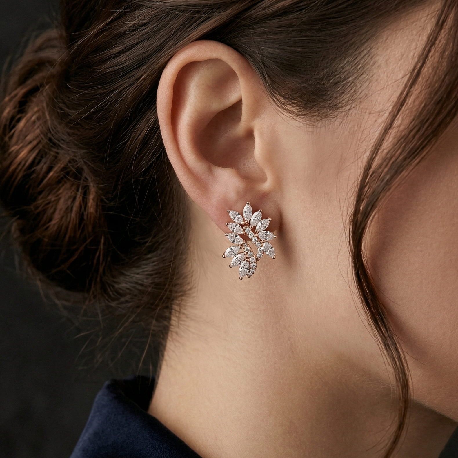 Nature Inspired Leaf Moissanite Stud Earrings, 925 Sterling Silver Marquise Vine Bridal Earrings
