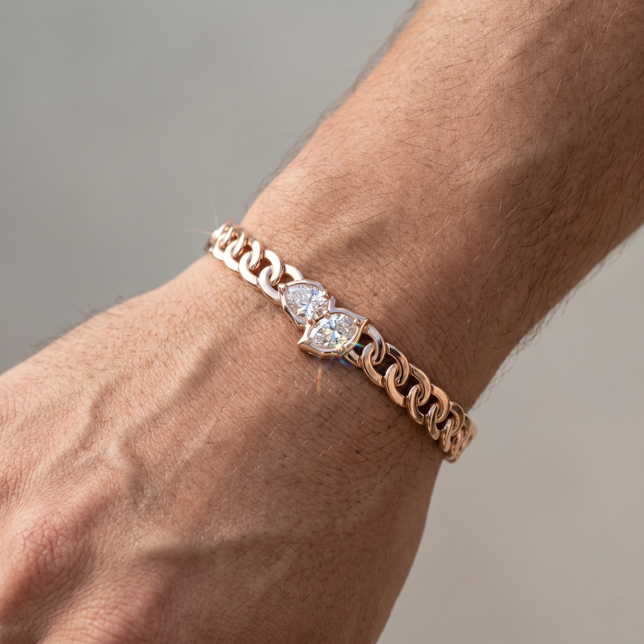 Men's Pear Cut Moissanite Bracelet, 925 Sterling Silver Link Chain, Anniversary Gift