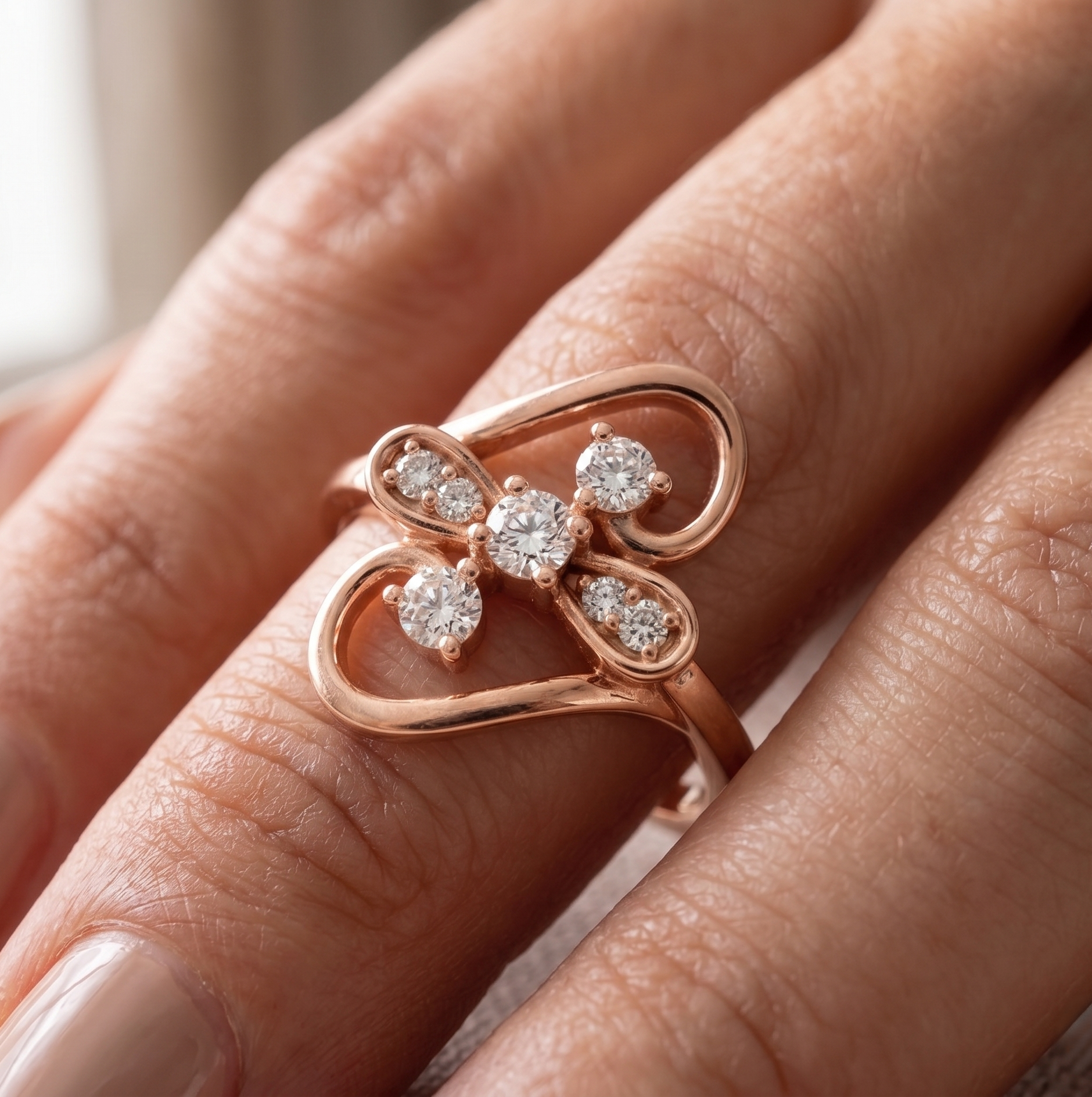 Delicate Floral Moissanite Ring, 14K Solid Gold Infinity Swirl Engagement Anniversary Nature Inspired Ring