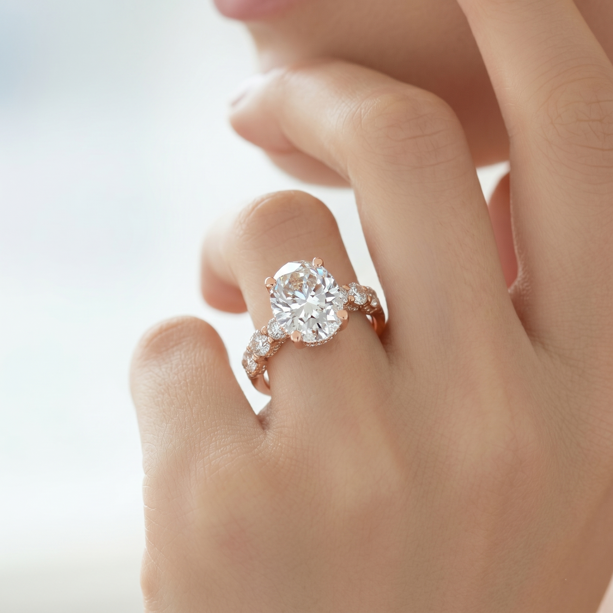 Oval Moissanite Engagement Ring, Sterling Silver Statement, Radiant Promise Ring