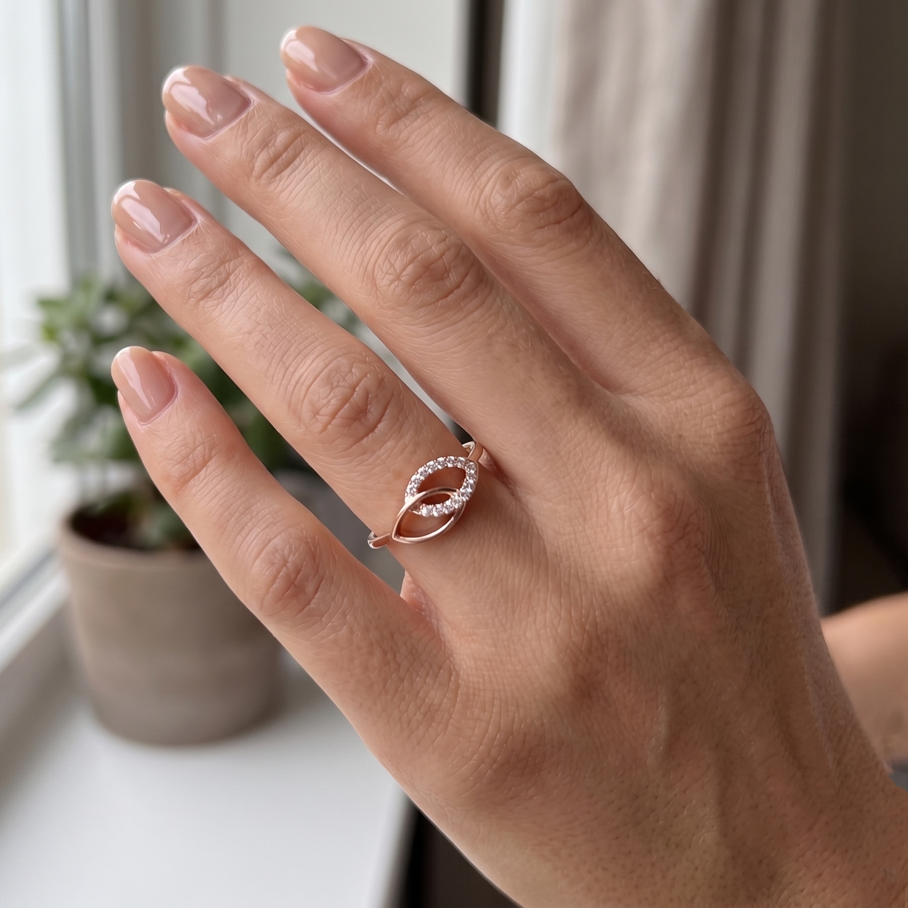 Interlocking Moissanite Ring, 14K Solid Gold Vine Style Nature Inspired Wedding Ring