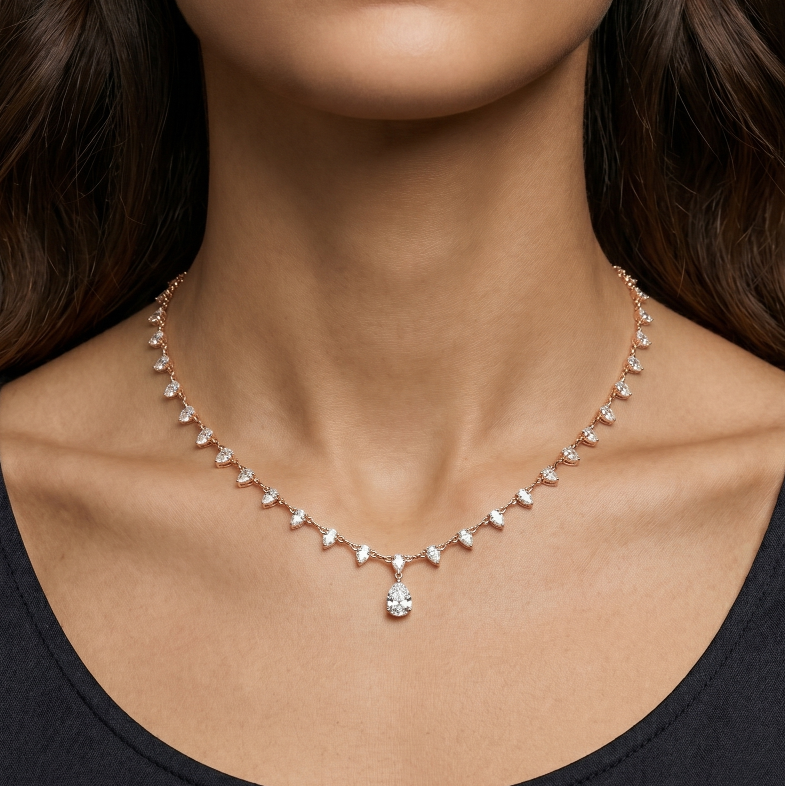 Dainty Pear Cut Moissanite Drop Necklace, Sterling Silver Bridal Choker, Wedding Jewelry