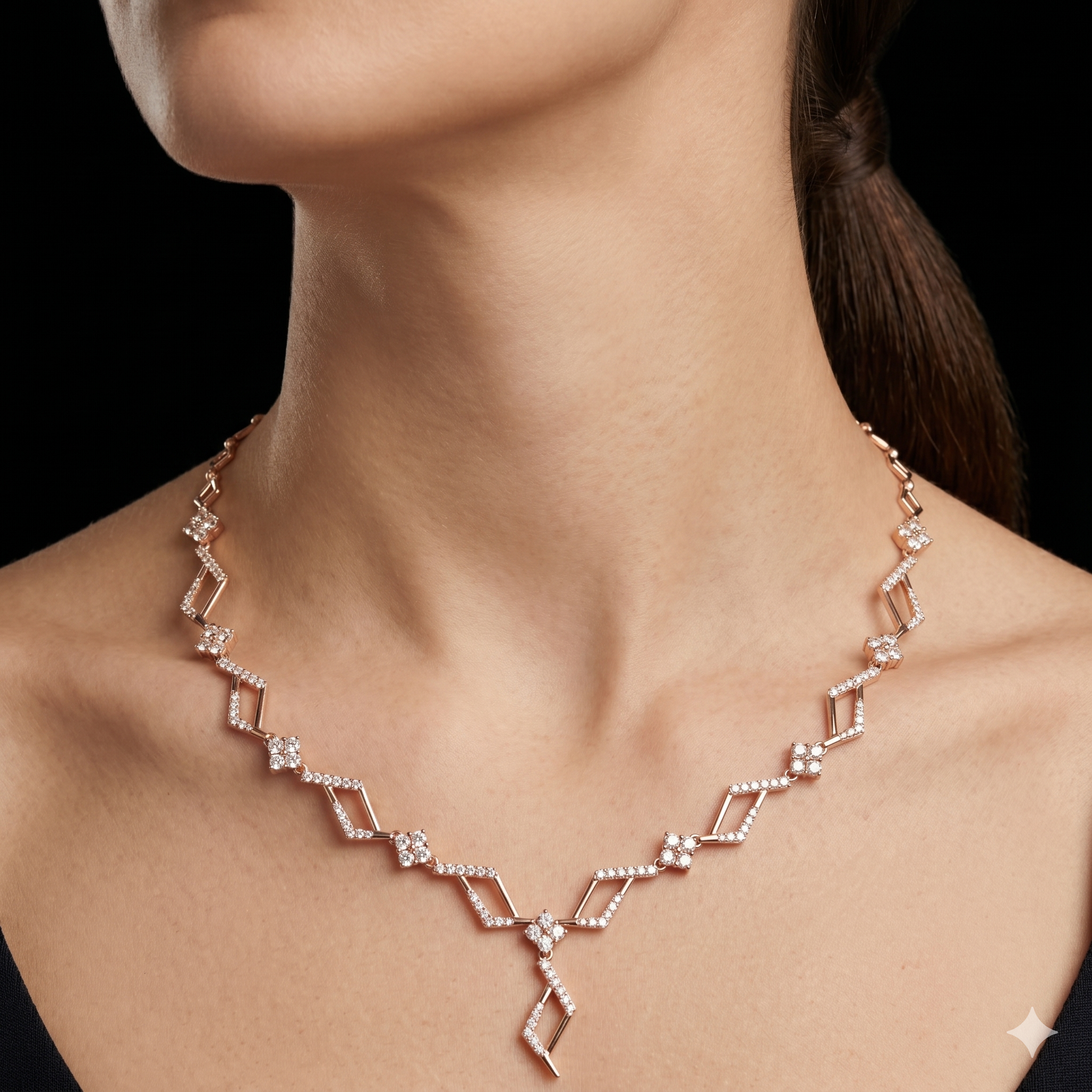 Geometric Moissanite Necklace, Art Deco Sterling Silver V Choker, Modern Bridal Jewelry
