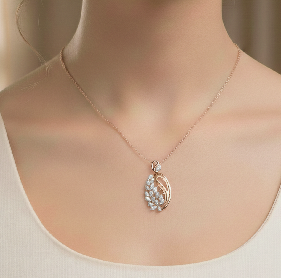 Sterling Silver Moissanite Necklace, Leaf Cluster Pendant, Handmade Jewelry