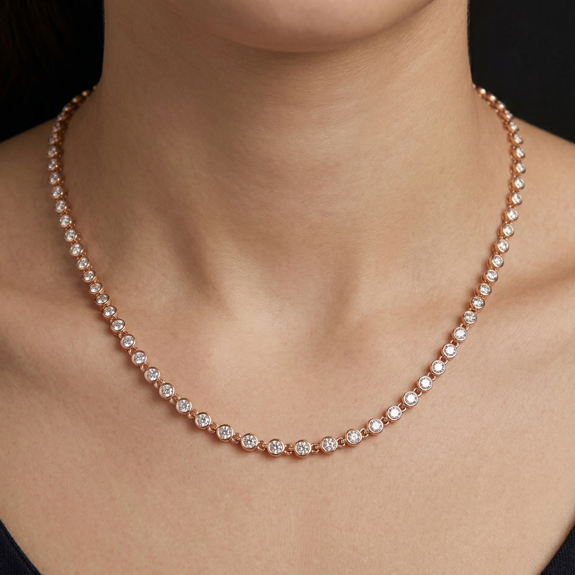 Round Cut Moissanite Tennis Necklace, 925 Sterling Silver, Bridal Sparkle Jewelry