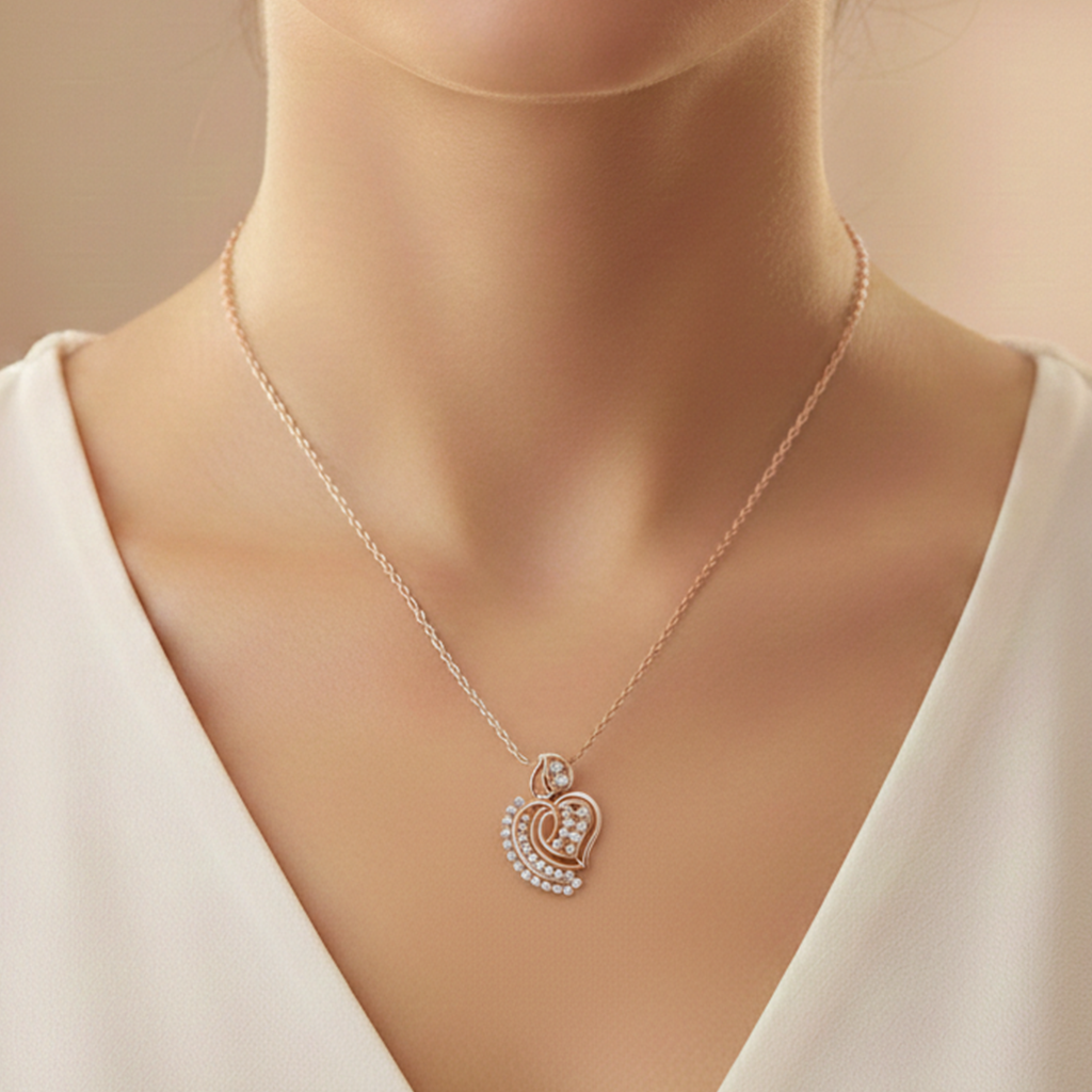 Sterling Silver Moissanite Double Heart Necklace | Rose Gold Romantic Pendant | Anniversary Gift for Her
