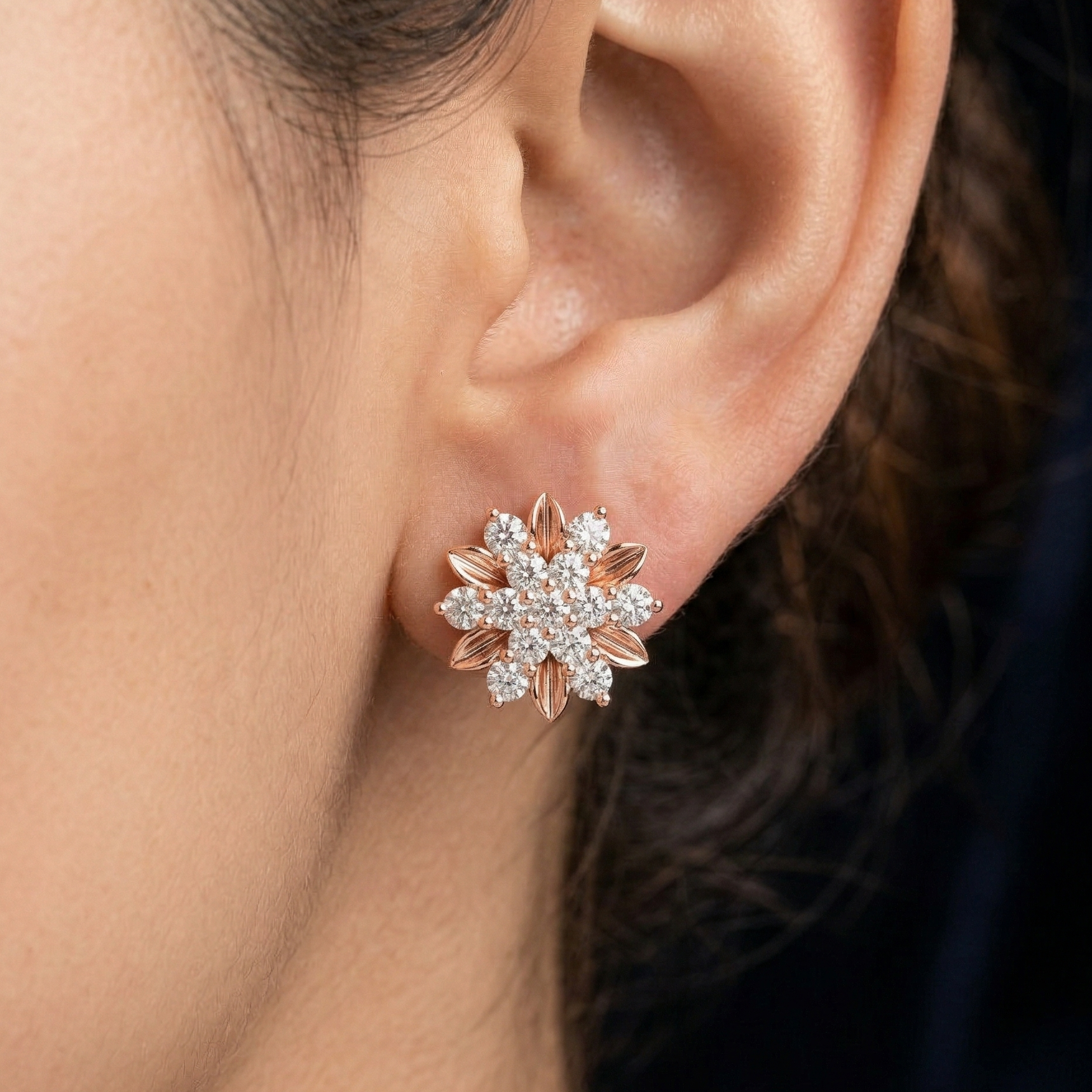 Floral Moissanite Stud Earrings, 925 Sterling Silver Flower Sparkle, Elegant Small Cluster