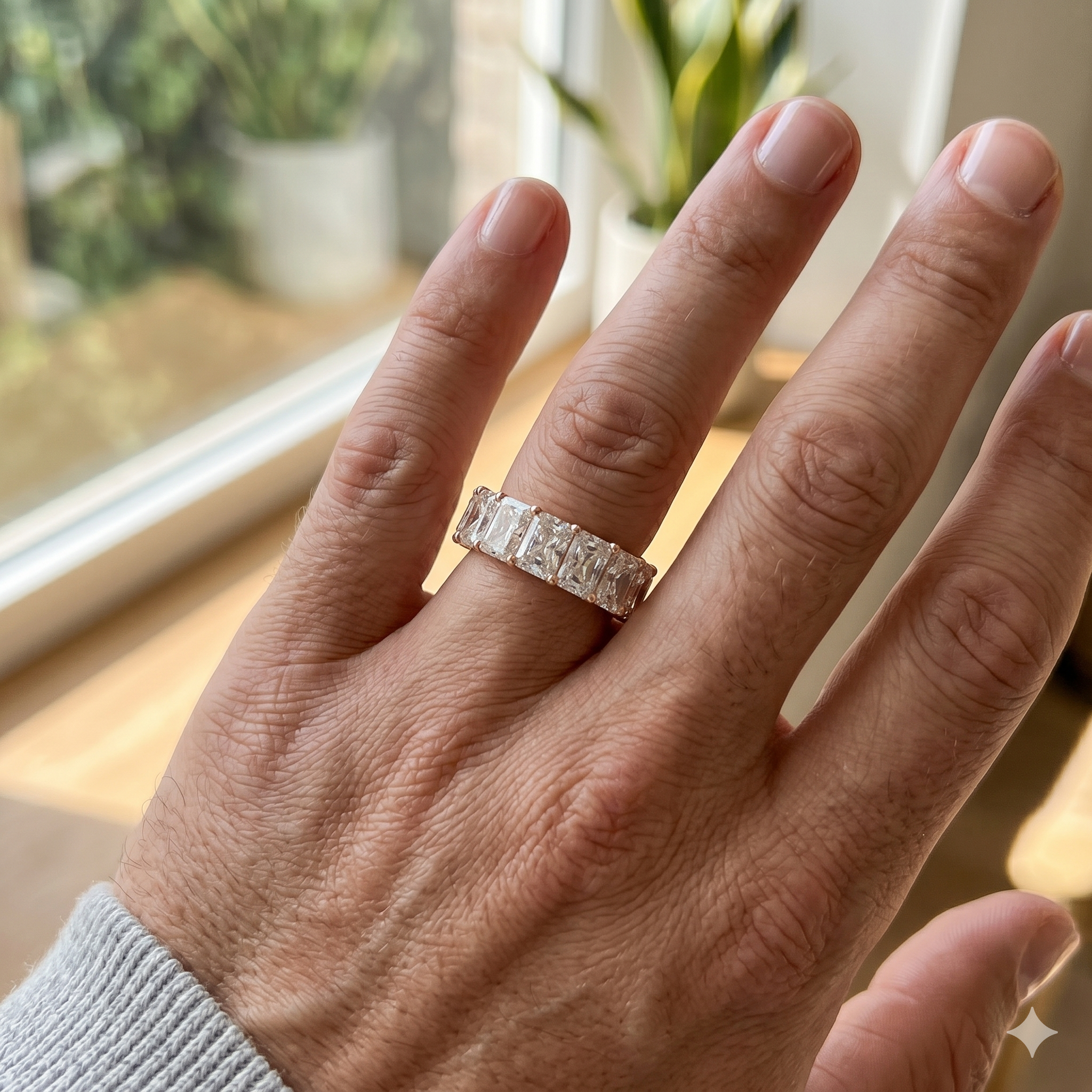 Radiant Cut Moissanite Eternity Band, 925 Sterling Silver Men's Ring