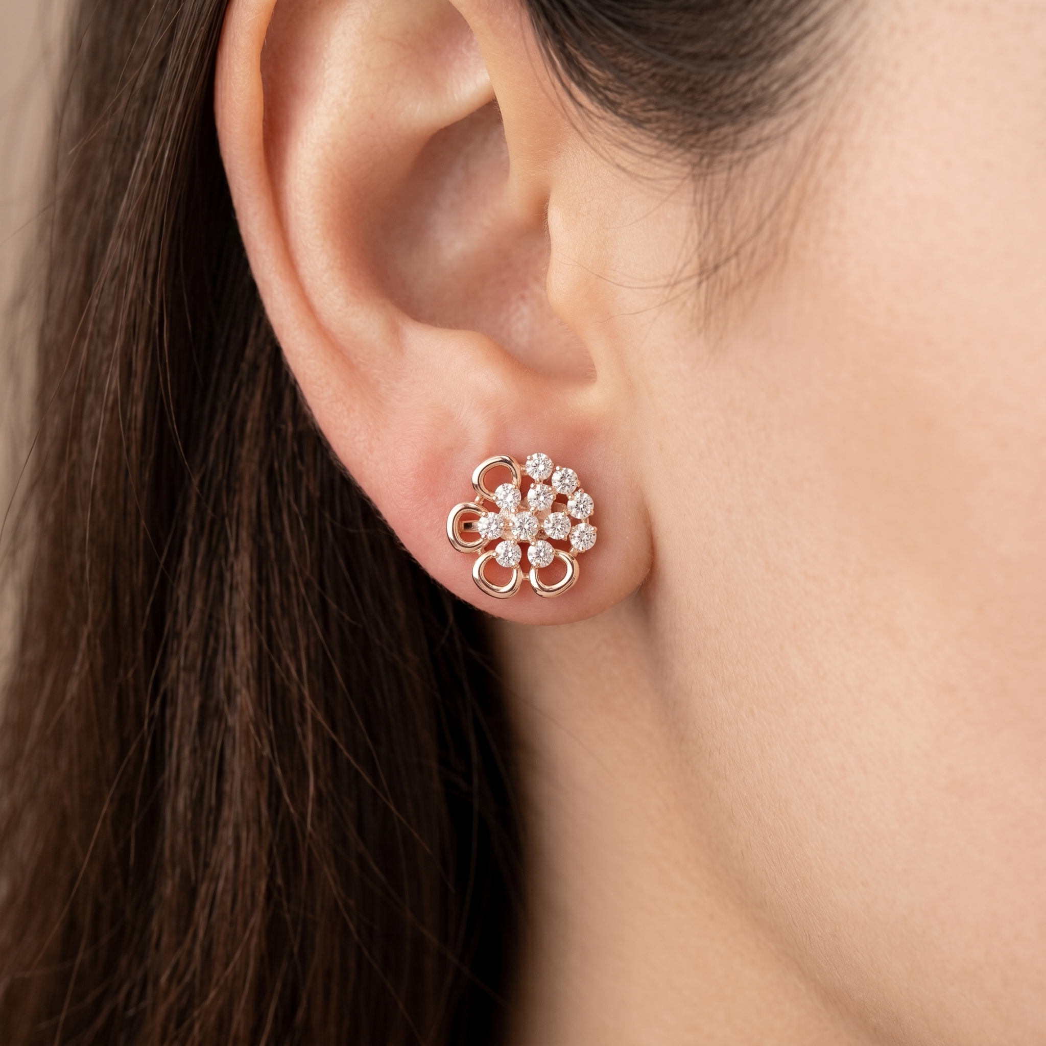 Moissanite Floral Cluster Stud Earrings, 925 Sterling Silver Bridal Jewelry