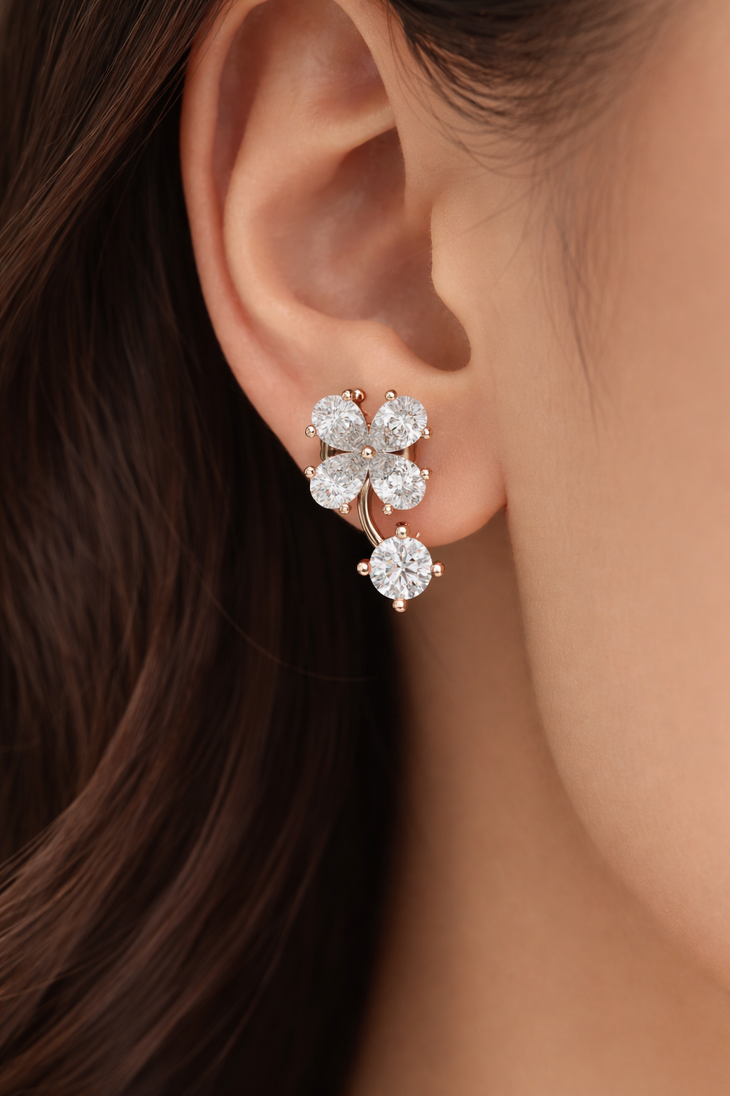 Moissanite Flower Ear Jackets, 925 Sterling Silver, Round Brilliant Dangle Earrings