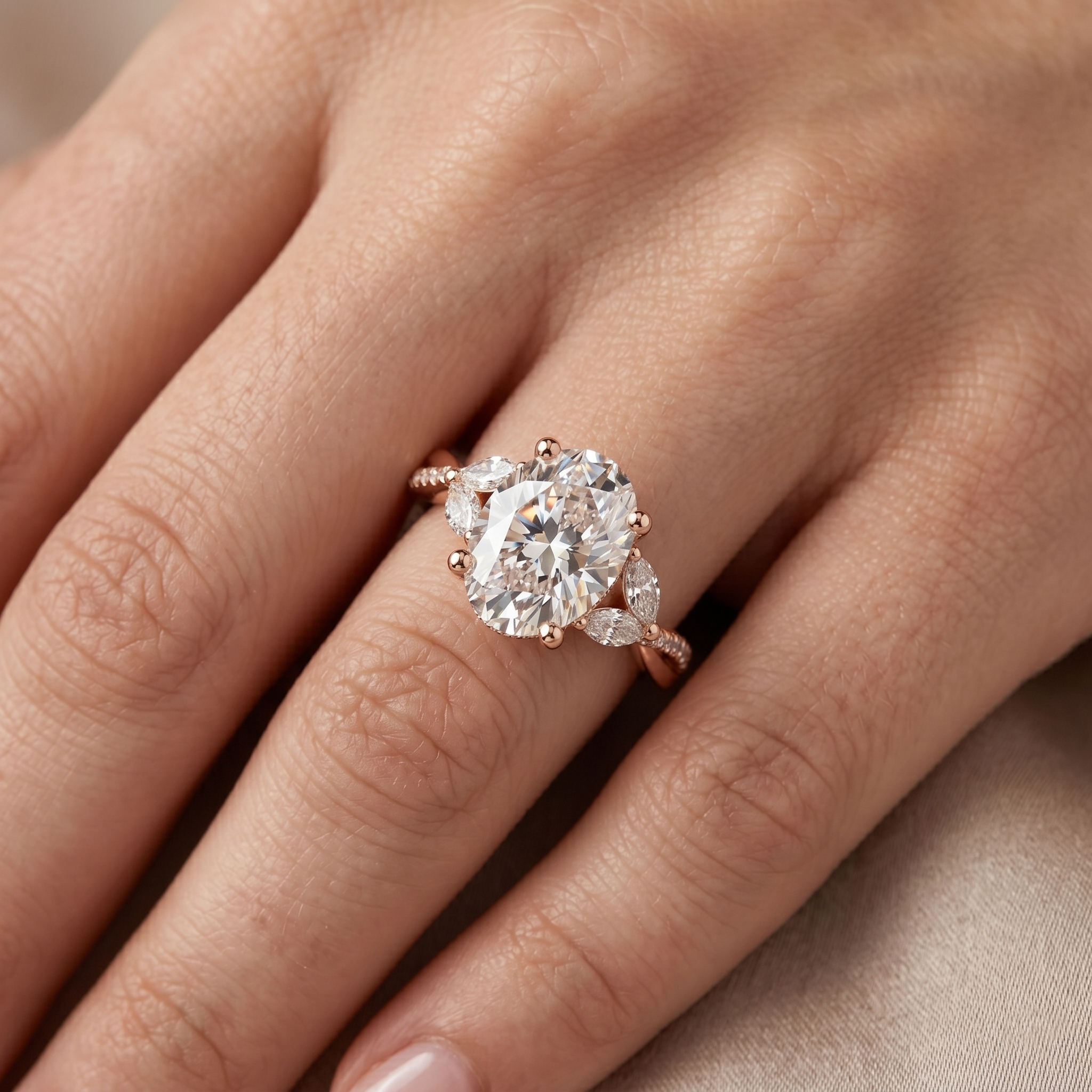 Vintage Oval Cut Moissanite Ring in 925 Sterling Silver, Twisted Pavé Vermeil Antique Style Bridal Unique Gift Floral Cluster Promise Ring