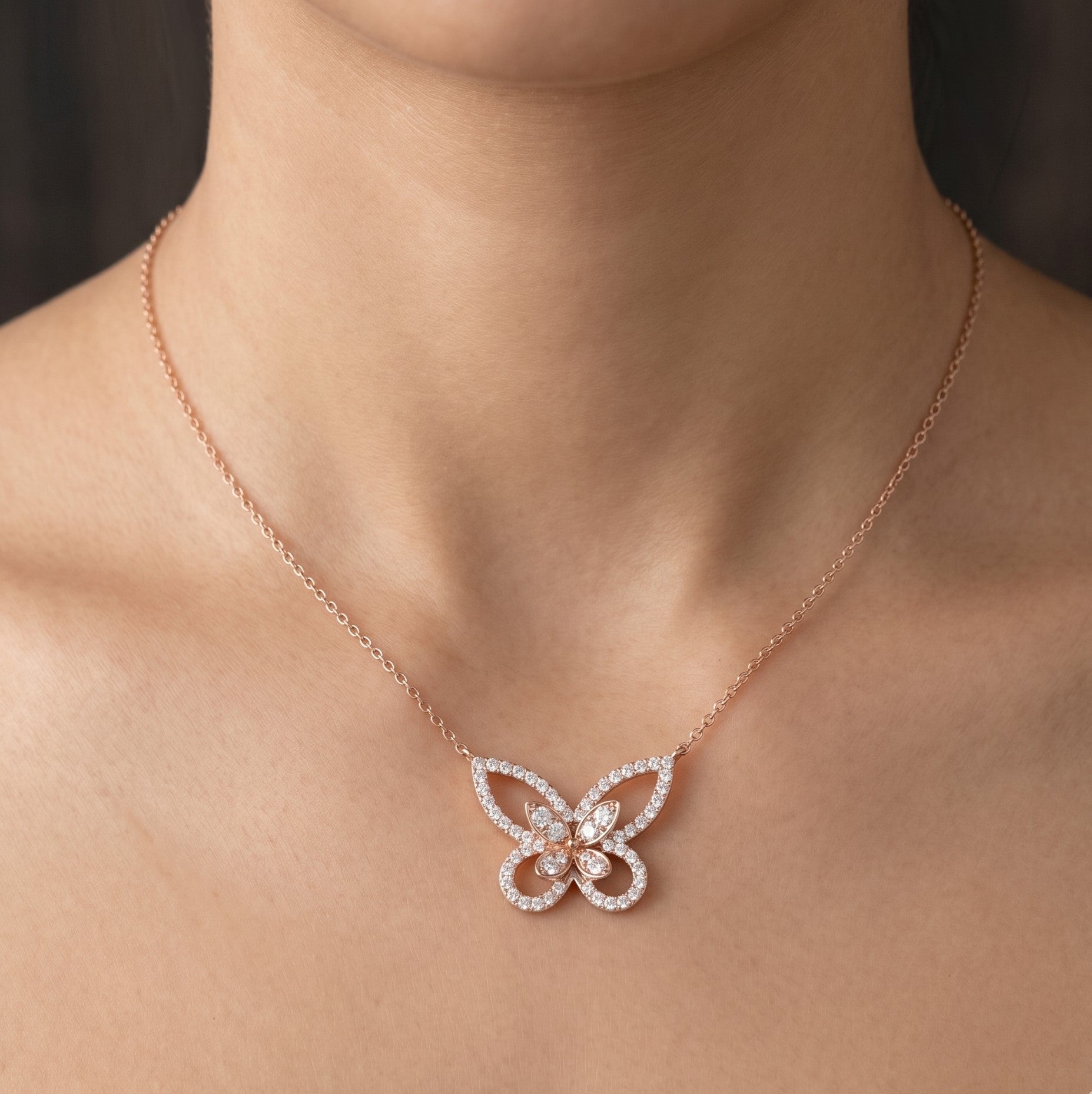 Butterfly Moissanite Necklace, Sterling Silver, Dainty Bridal Jewelry
