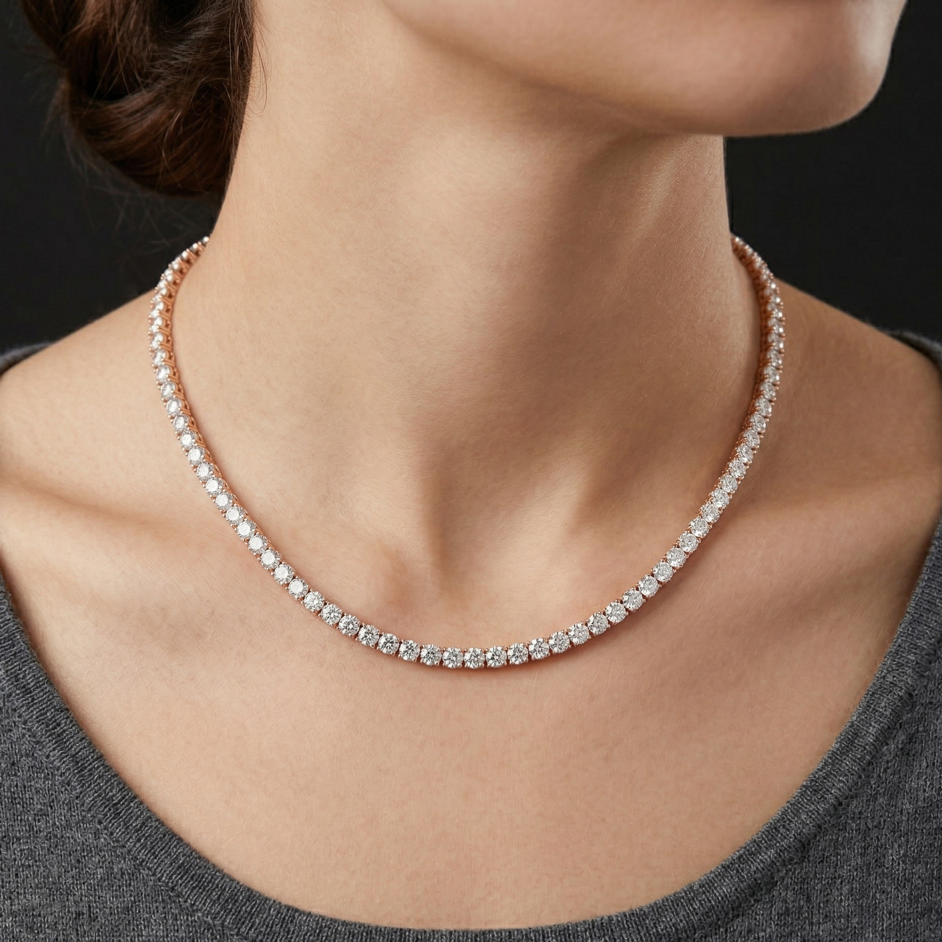 Sterling Silver Tennis Necklace, Moissanite Round Cut 4mm, Bridal Layering Choker