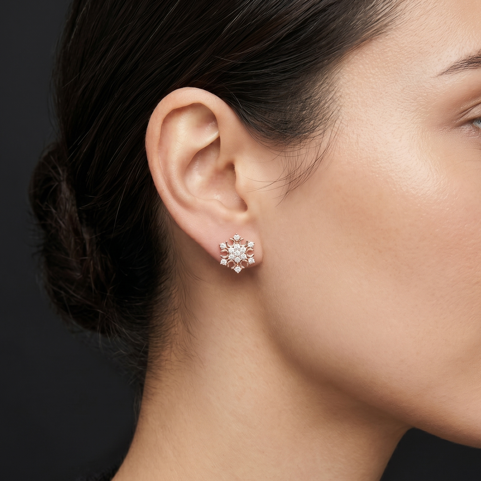 Snowflake Moissanite Stud Earrings, 925 Sterling Silver, Hypoallergenic Floral Star Studs