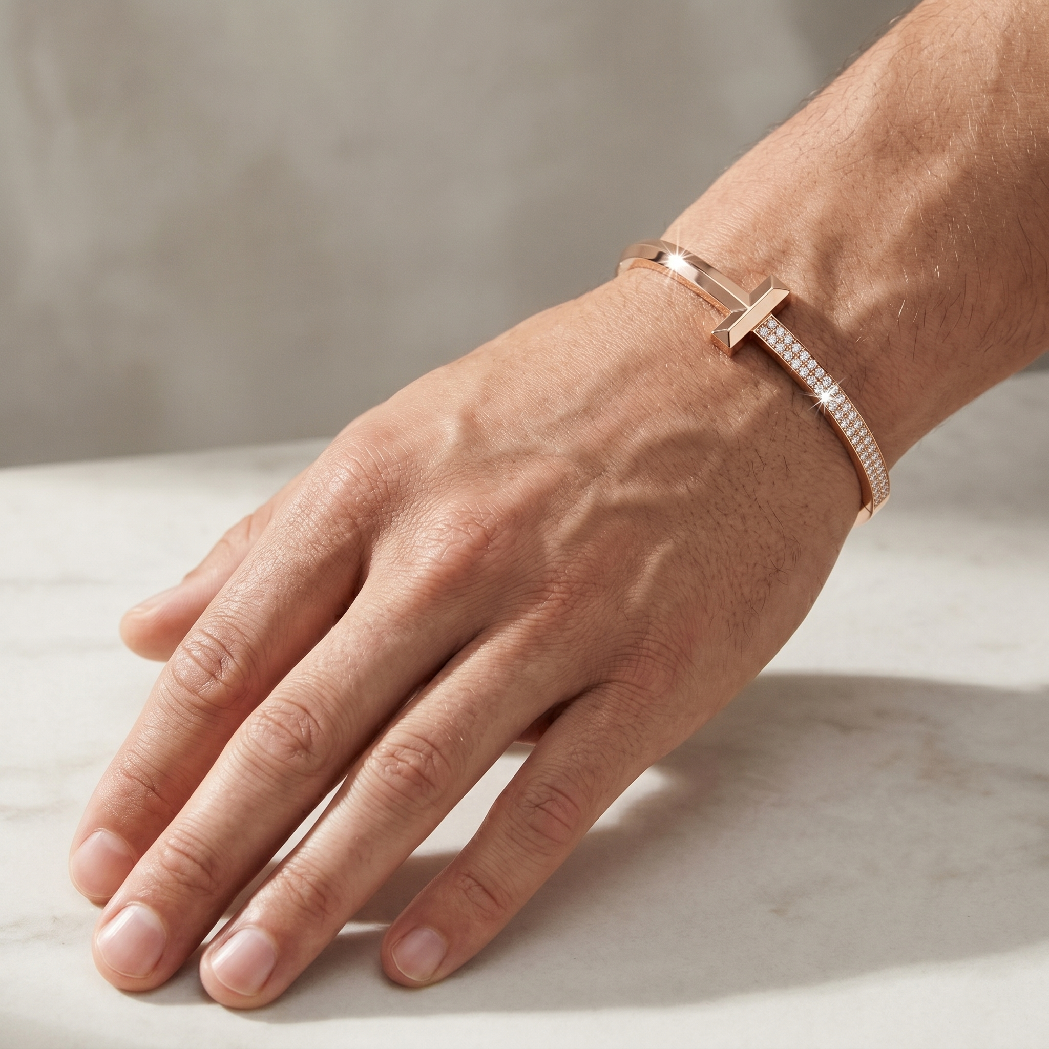 Sterling Silver Moissanite T Bracelet, Minimalist Geometric Hinged Cuff, Anniversary Gift for Him