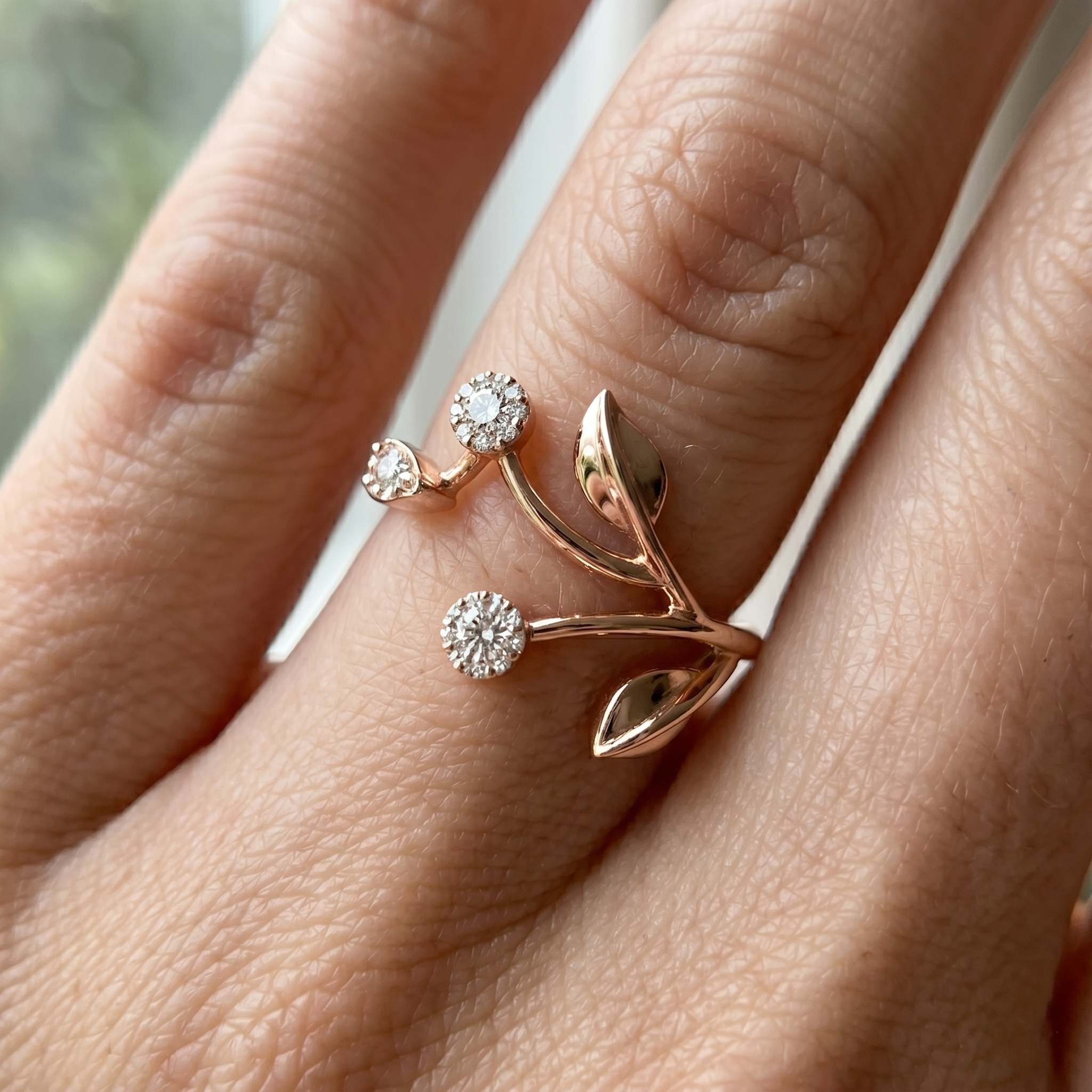 14K Solid Gold Vine Wrap Ring, Moissanite Leaf Cluster Twisted Engagement Ring