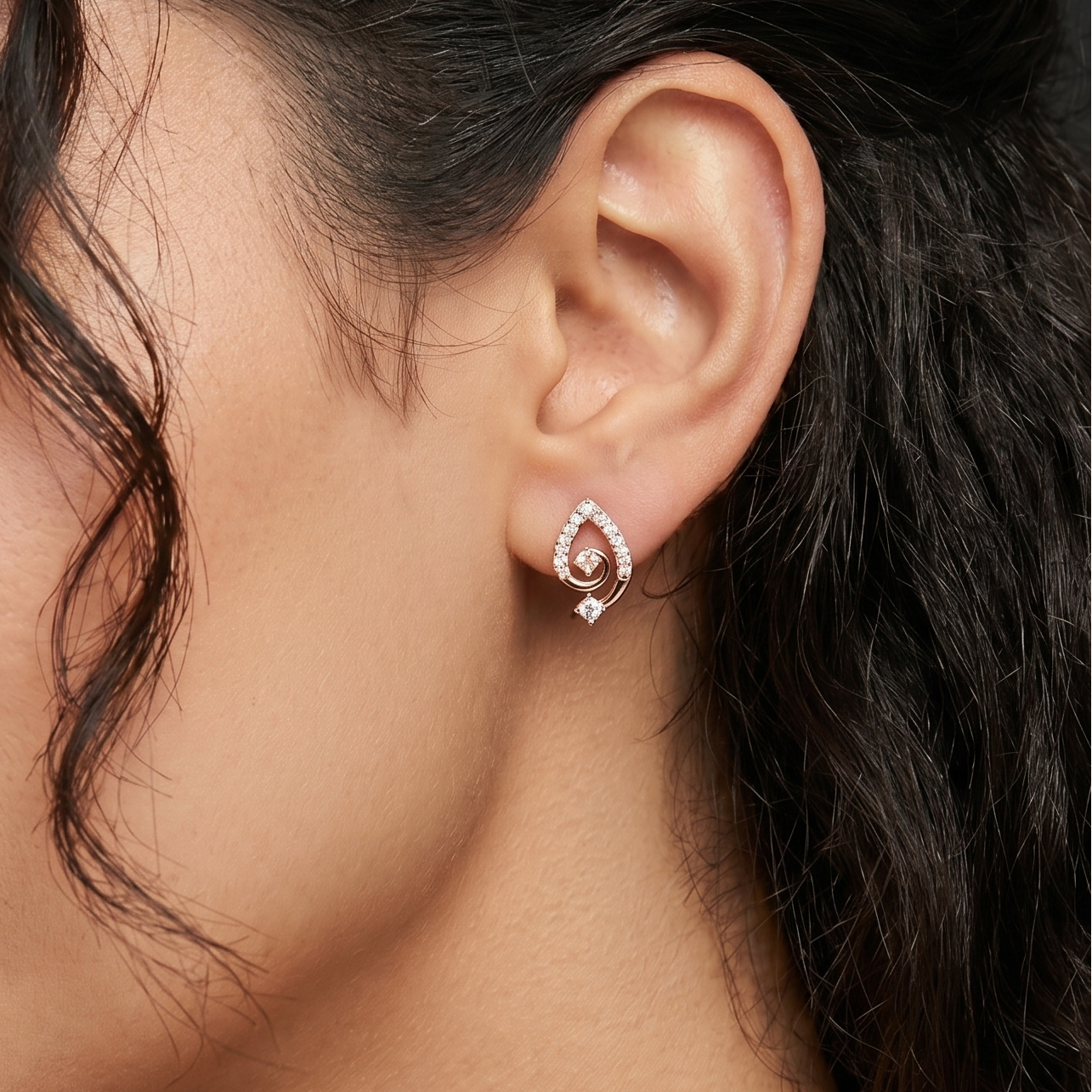 Moissanite Pear Swirl Studs, 925 Sterling Silver Dainty Bridal Earrings