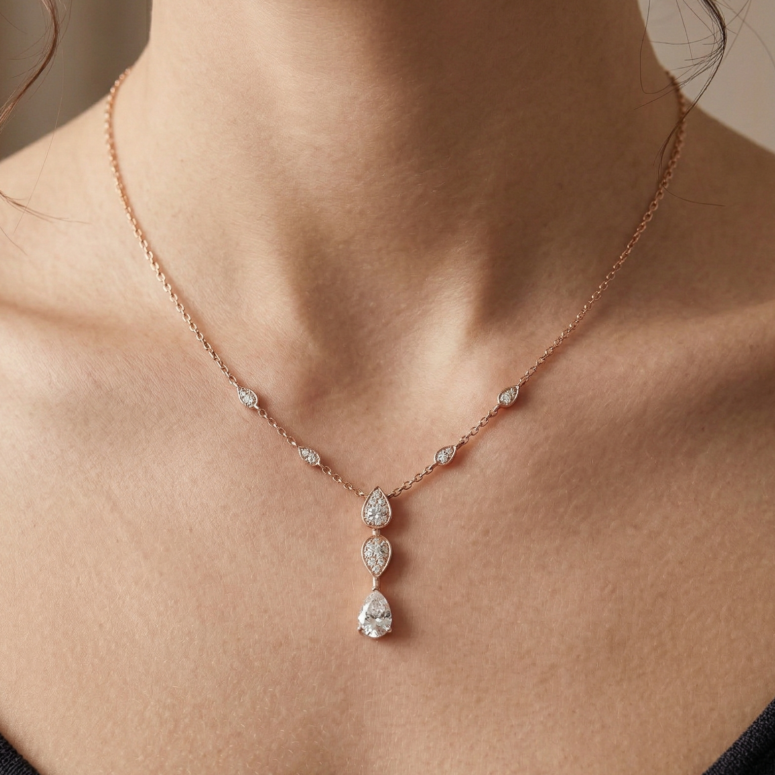 Pear Cut Moissanite Necklace, 925 Sterling Silver, Dainty Bridal Pendant